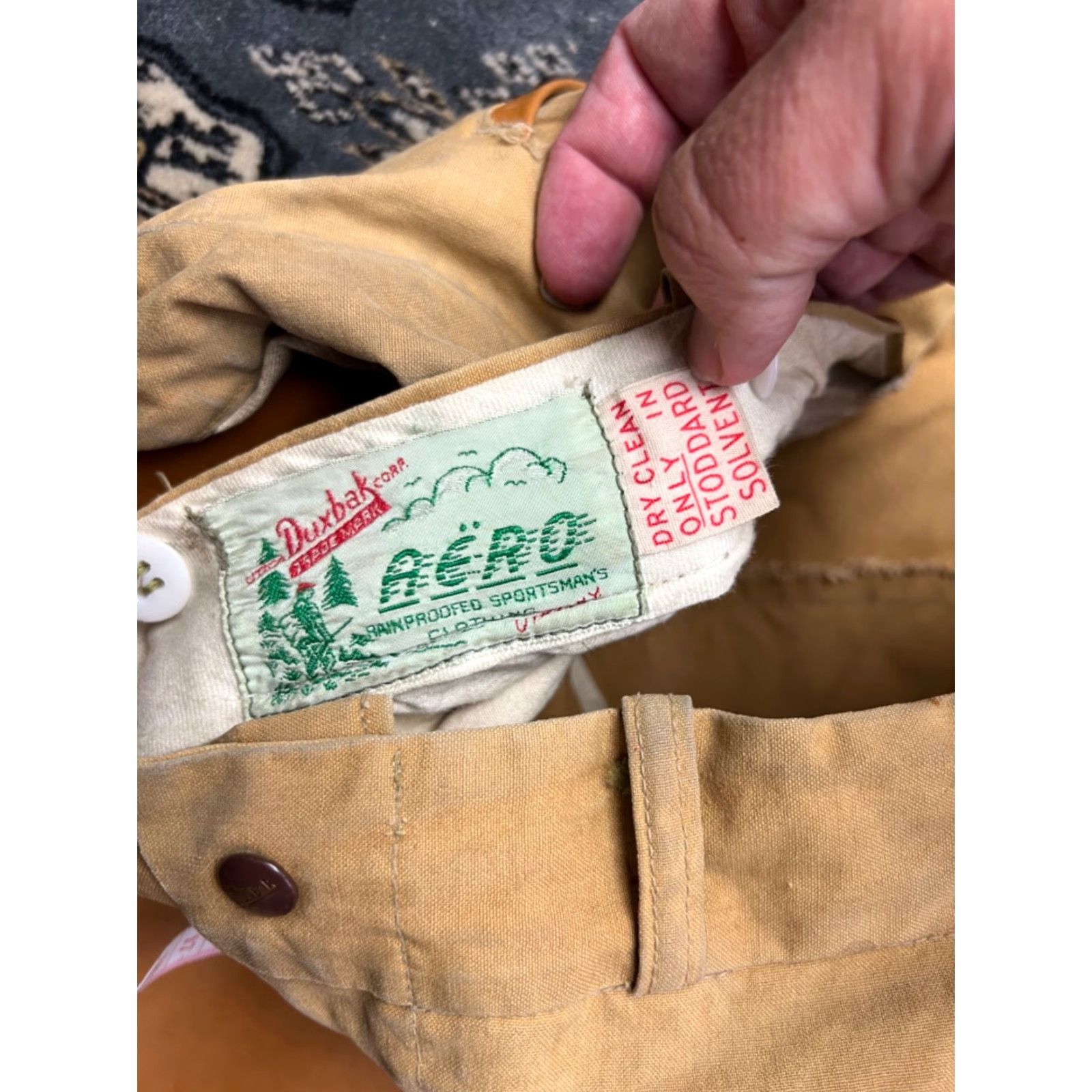 Vintage VINTAGE Duxbak Aero Rainproof Hunting Pants 36x28 Brown Cotton Flat Front Mens 1960s Size US 36 / EU 52 - 4 Thumbnail