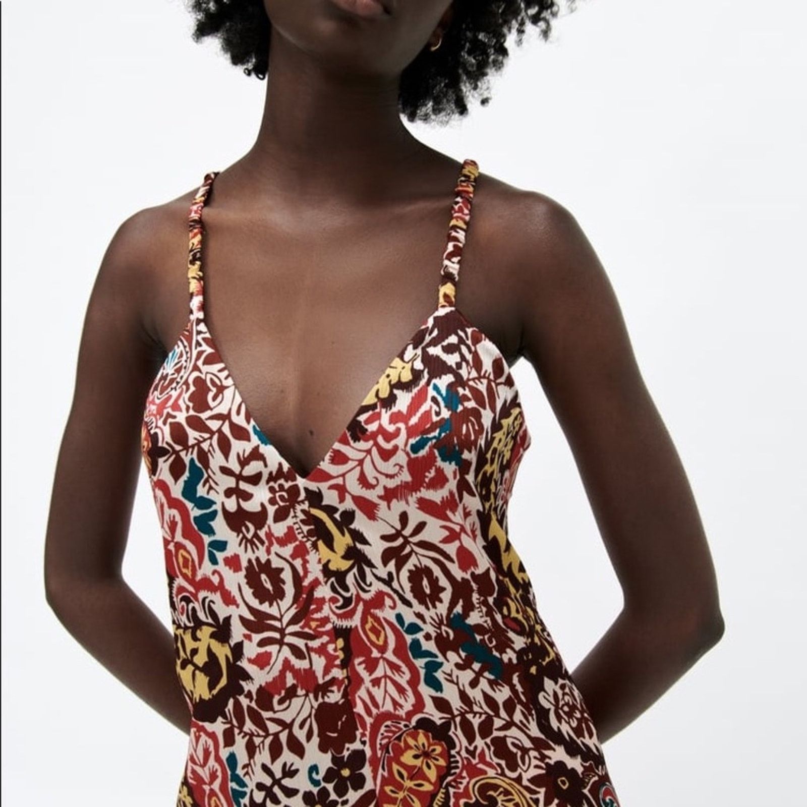 ZARA BLOGGER FAVORITE PRINT DRESS BORDEAUX / ECRU