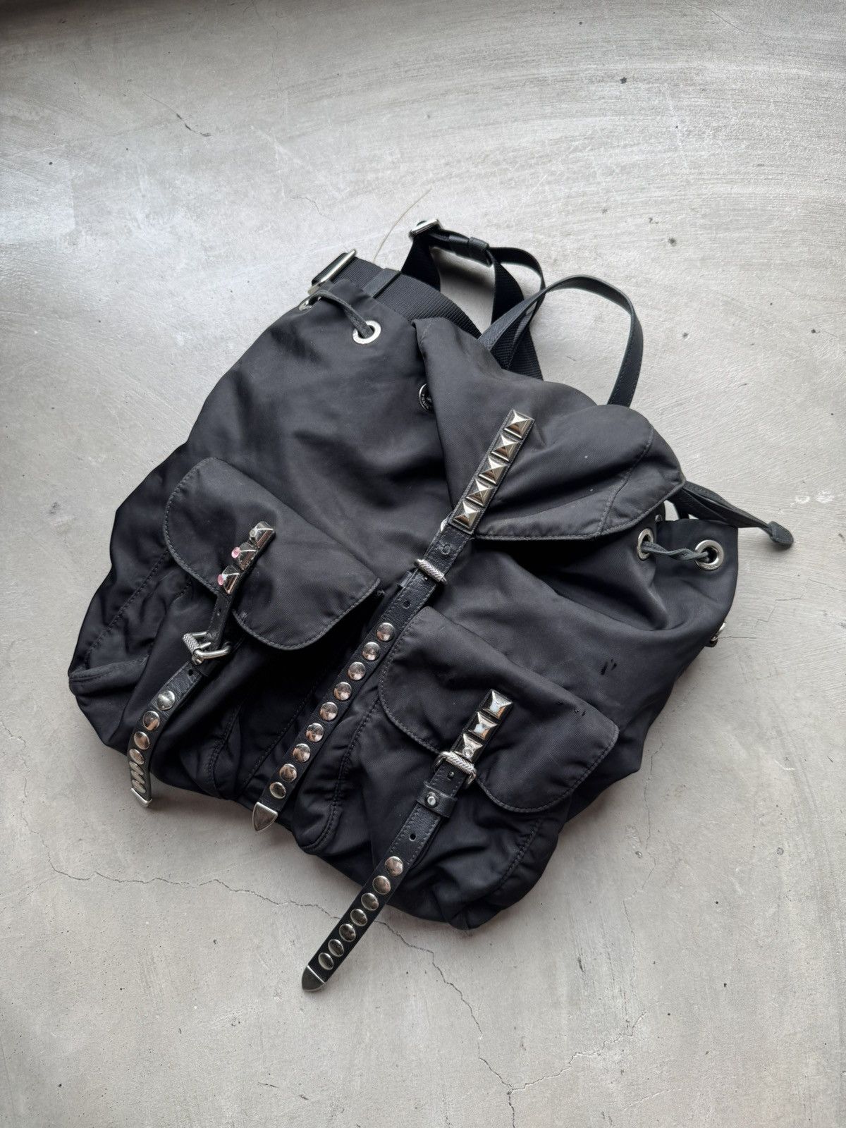Prada Prada Black Nylon Studded Vela Backpack Size ONE SIZE - 2 Thumbnail