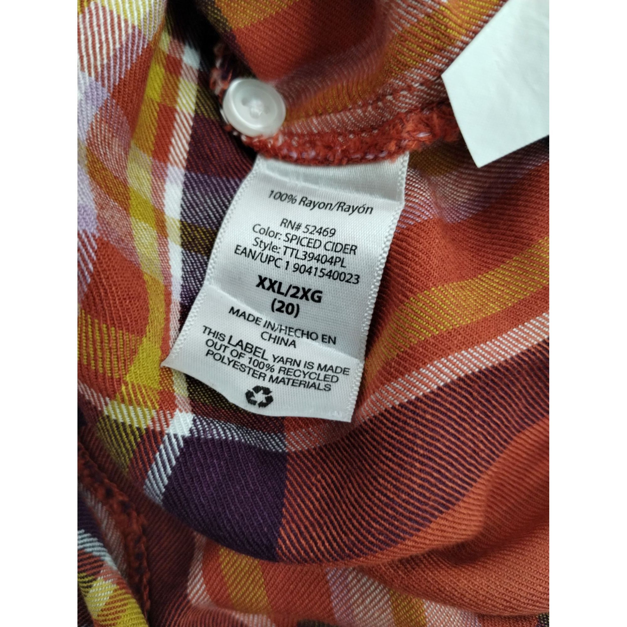 Other Time and Tru Womens XXL Orange and Yellow Plaid Ruffle Sleev Size XXL / US 16-18 / IT 52-54 - 3 Thumbnail
