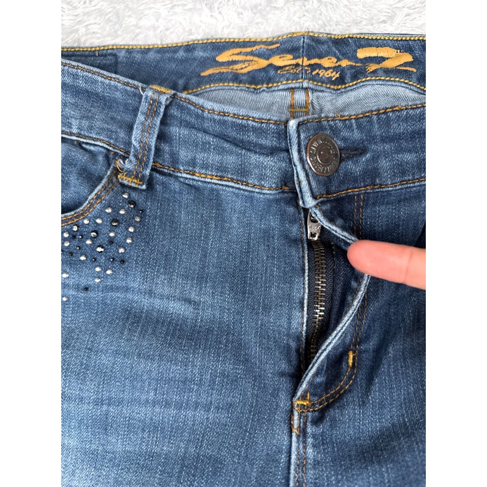Vintage Seven7 Women's Slim Bootcut Jeans 14 Blue Denim Cotton Blend Low Rise Authentic Designer 2000s Size 36" / US 14 / IT 50 - 5 Thumbnail