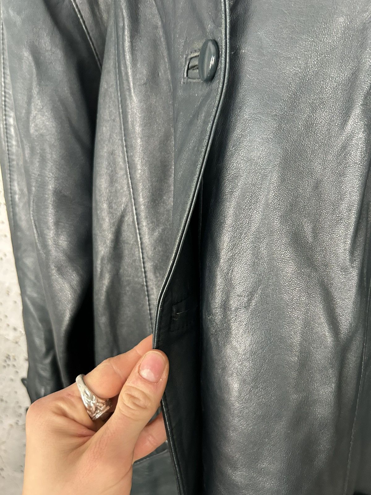 Vintage Vintage Leather Coat Jacket Black Green Avant Garde Grunge Size US L / EU 52-54 / 3 - 3 Thumbnail