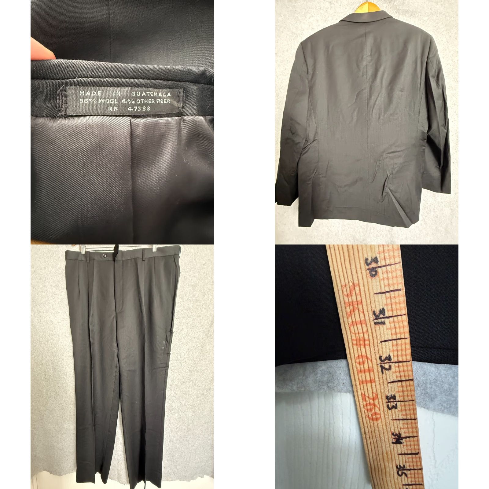 Albert Nipon Albert Nipon 2 Piece Suit Men 48L Blazer 42.5 Pants Black Worsted Wool Lined Size 48R - 9 Thumbnail