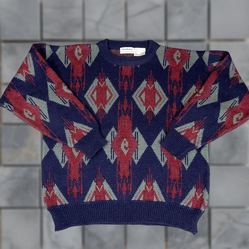 Vintage VINTAGE Brian MacNeil Sweater Mens M Blue Geometric Aztec Southwest Pullover Knit Round Neck Long Sleeve Wool Acrylic Pattern Geometric Size US M / EU 48-50 / 2 - 1 Thumbnail