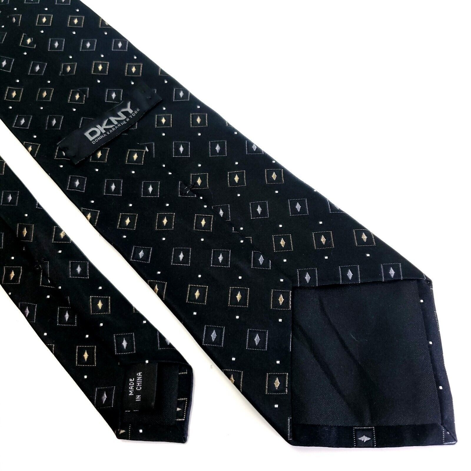 DKNY Dkny Silk Tie Woven Black Geometric Size ONE SIZE - 5 Thumbnail