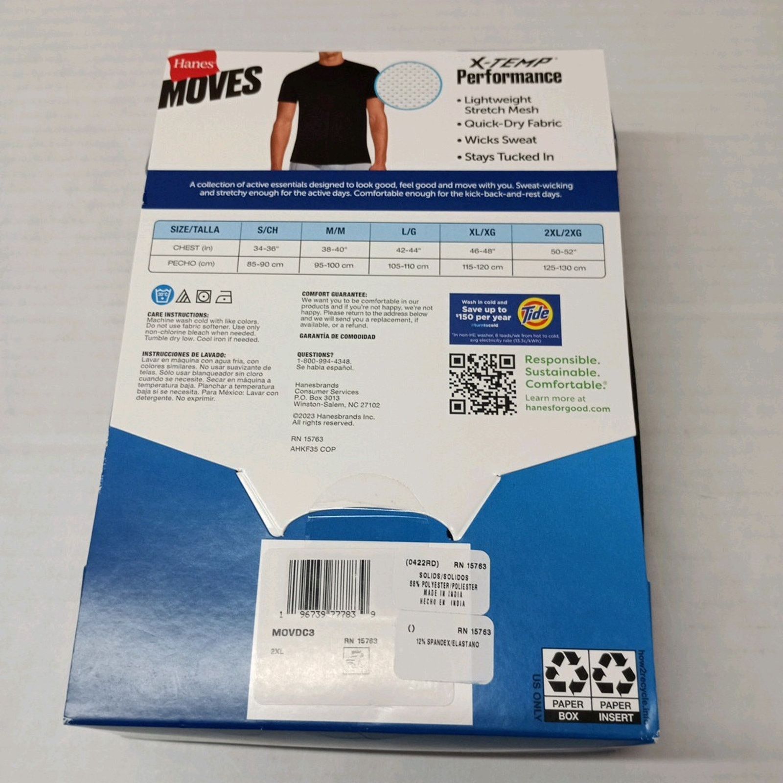 Hanes Hanes Moves 3 Pack Men's 2XL X-Temp Performance Tees Mesh Size US XXL / EU 58 / 5 - 4 Thumbnail