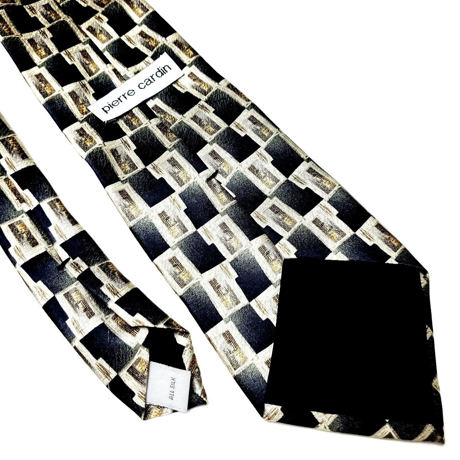 Pierre Cardin Pierre Cardin Silk Tie Print Gray Tan Geometric Wide Size ONE SIZE - 5 Thumbnail