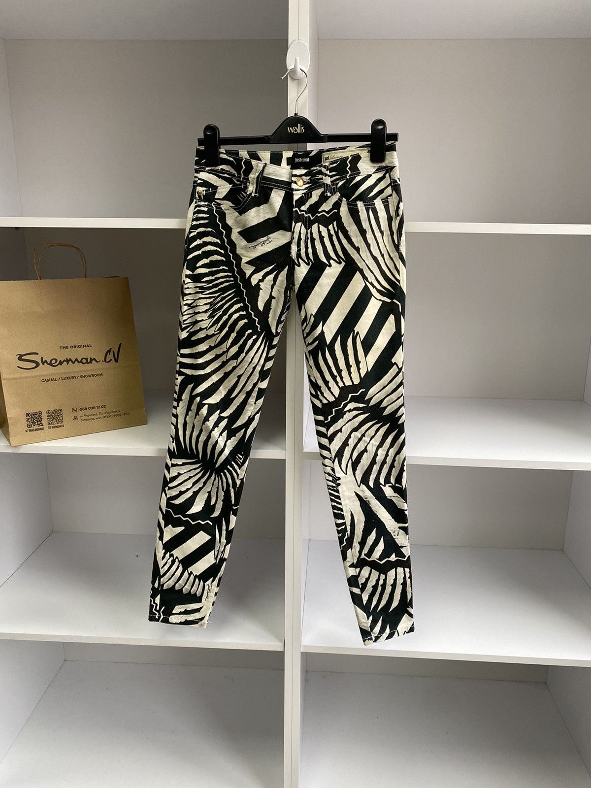 Just Cavalli × Vintage Vintage Just Cavalli Black/White Printed women’s pants Size 27" / US 4 / IT 40 - 1 Thumbnail