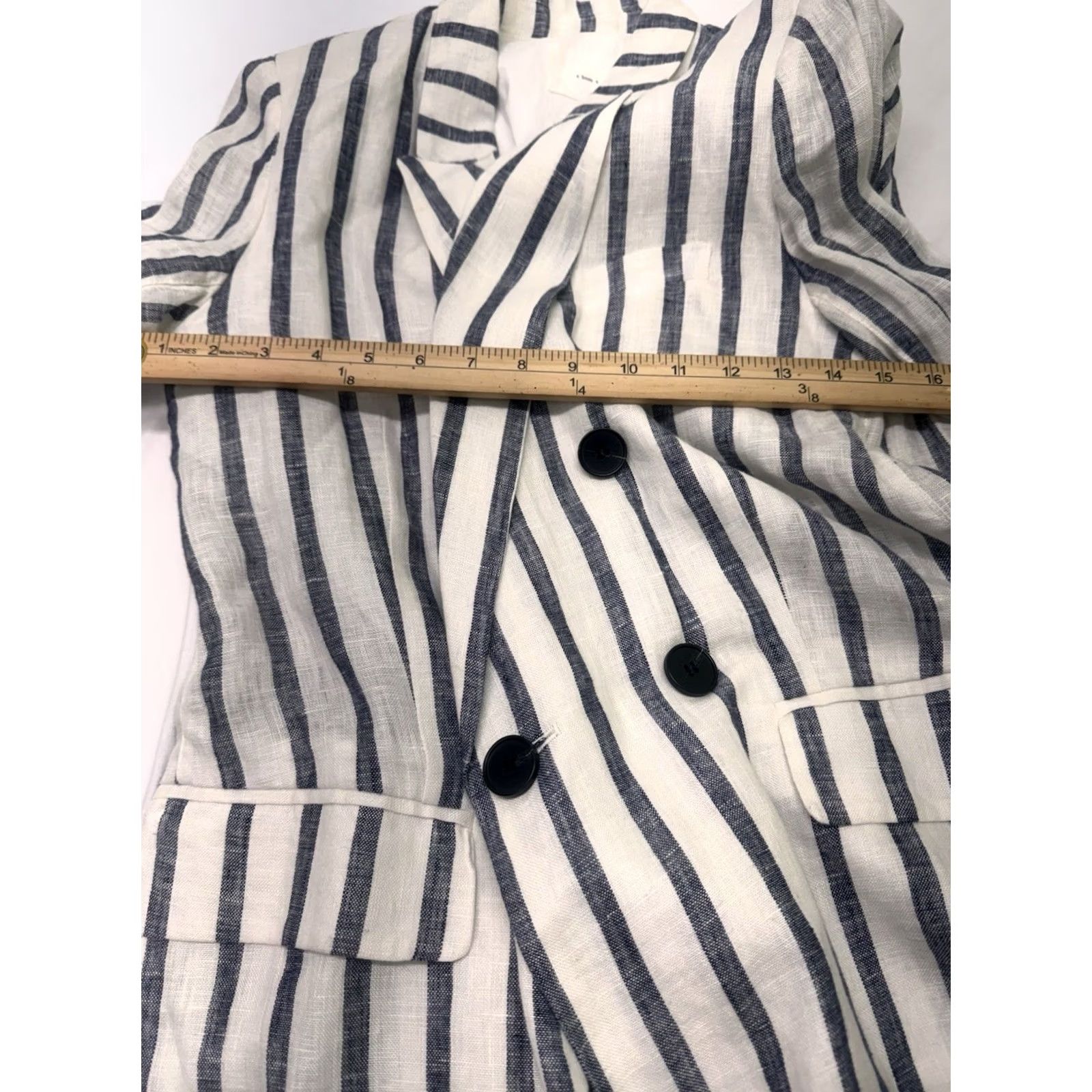Vintage A Loves A Striped Blazer M Blue And White Boho Linen Size M / US 6-8 / IT 42-44 - 8 Thumbnail