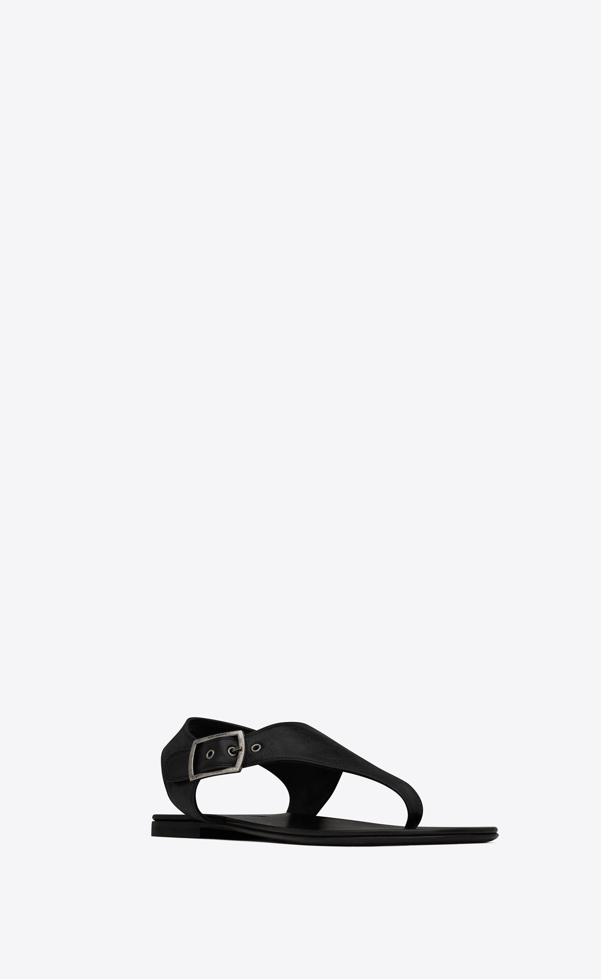 Saint Laurent Paris o1s1wg111224 Caleb Flat Sandals in Smooth Leather in Black Size US 6 / IT 36 - 3 Thumbnail