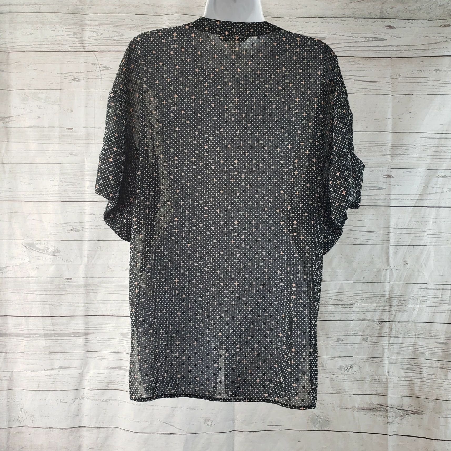 Vintage CAbi 239 Womens Swiss Dot Blouse Shirt Short Sleeve Black Small Popover Sheer Polyester Womens | SF Size S / US 4 / IT 40 - 4 Thumbnail