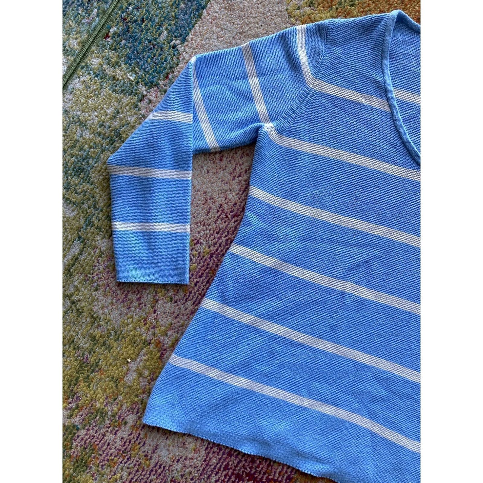 Vintage Kinross Women Sweater V-Neck Striped Light Blue Cotton Medium Pullover Knit Blue Womens M Size M / US 6-8 / IT 42-44 - 2 Thumbnail