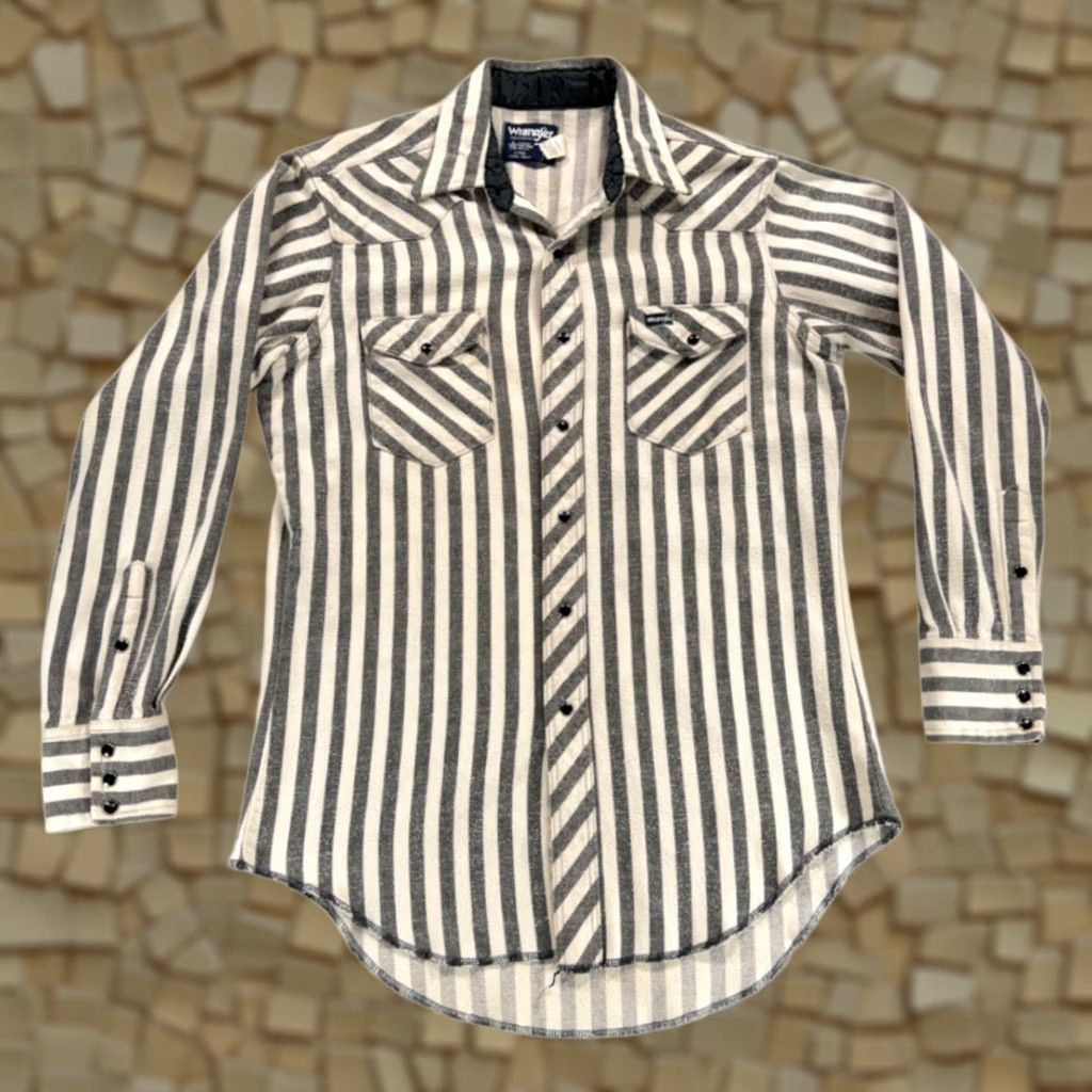 Wrangler VINTAGE Wrangler Western Shirt Adult MEDIUM Gray White Striped Flannel USA 80s Size US M / EU 48-50 / 2 - 1 Thumbnail
