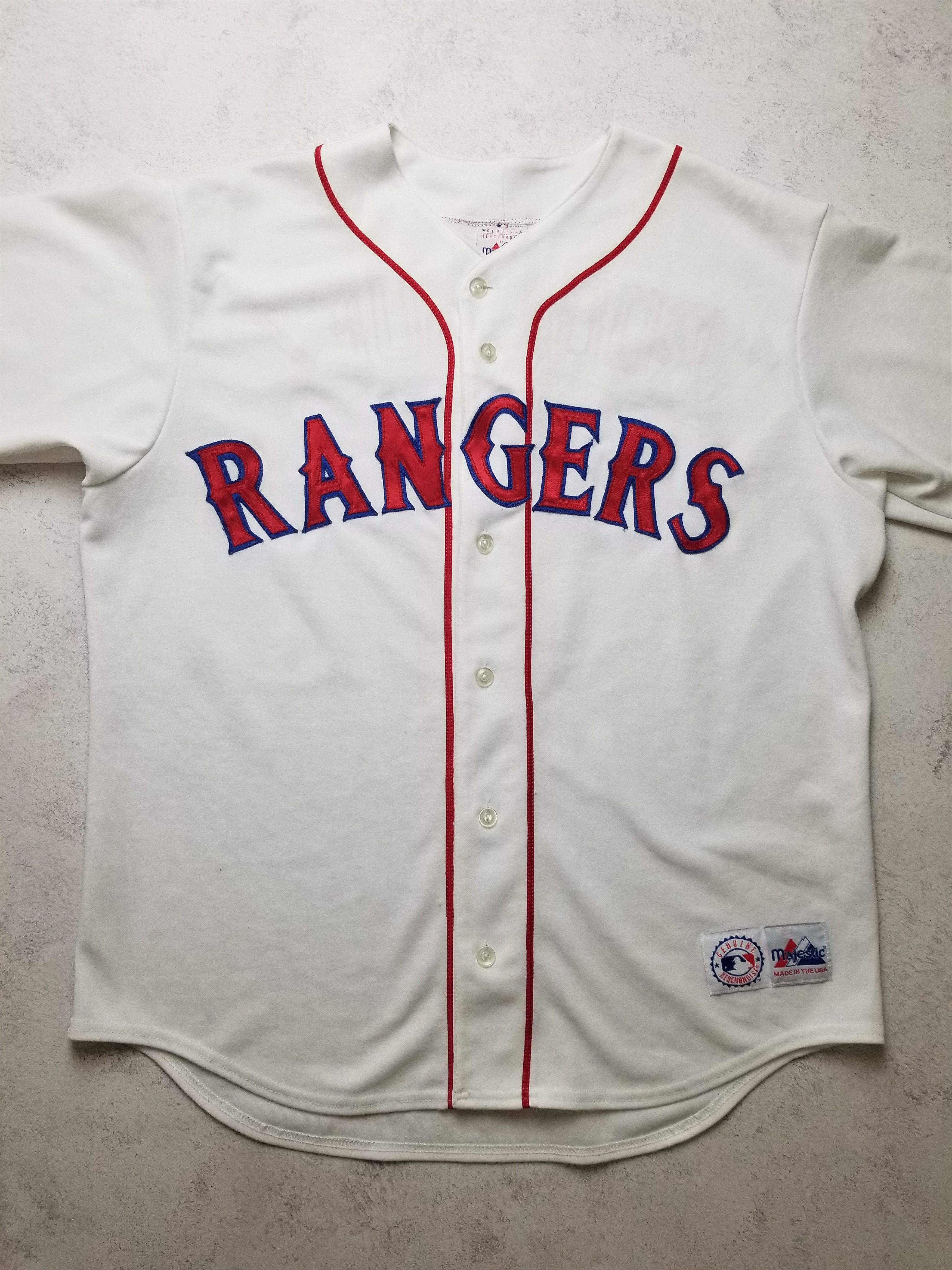 Majestic VTG Rodriguez #7 Texas Rangers Majestic Sewn White Jersey Size US L / EU 52-54 / 3 - 16 Thumbnail