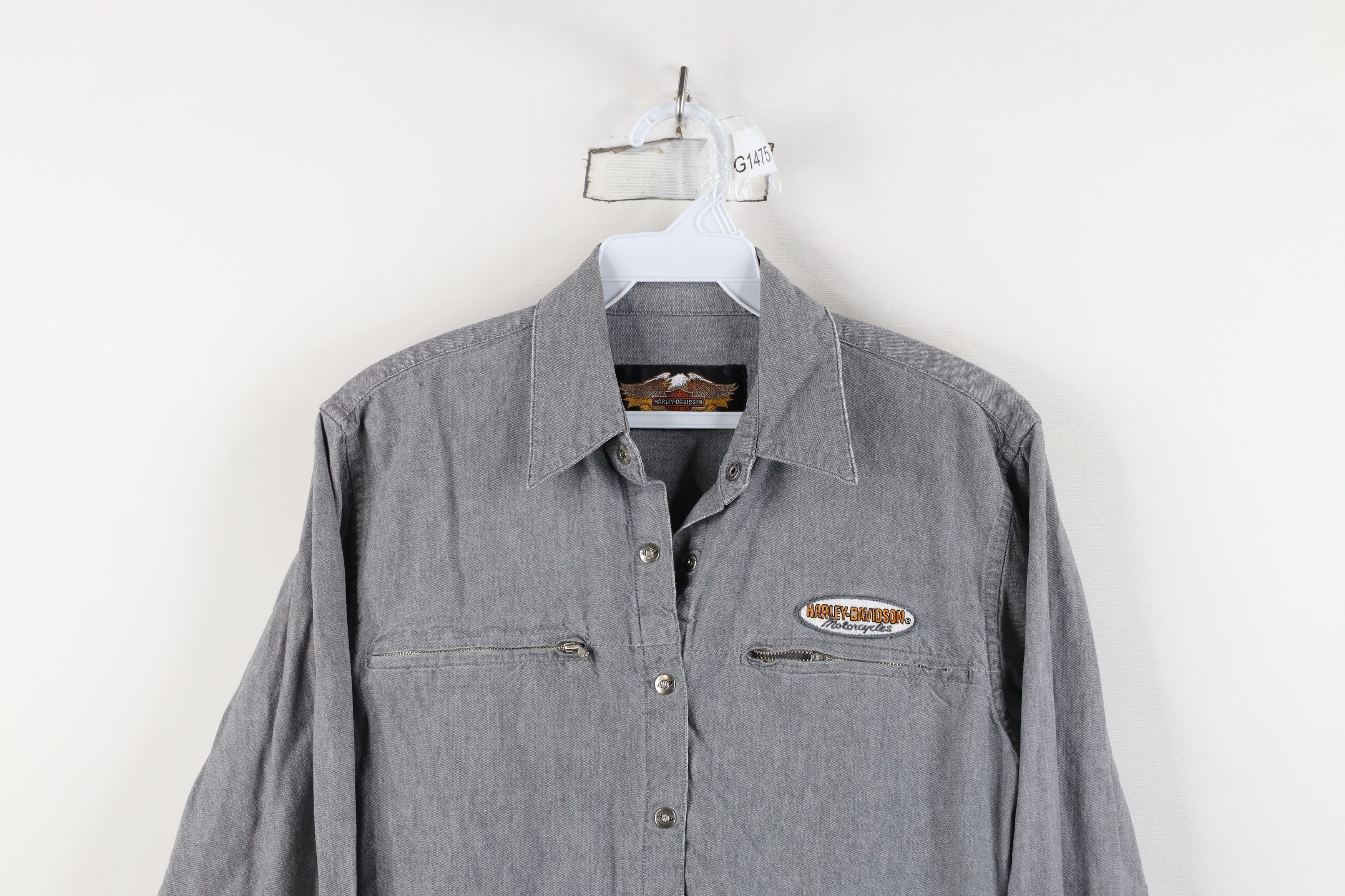 Harley Davidson Vintage Harley Davidson Chambray Snap Button Shirt Gray Size S / US 4 / IT 40 - 2 Thumbnail