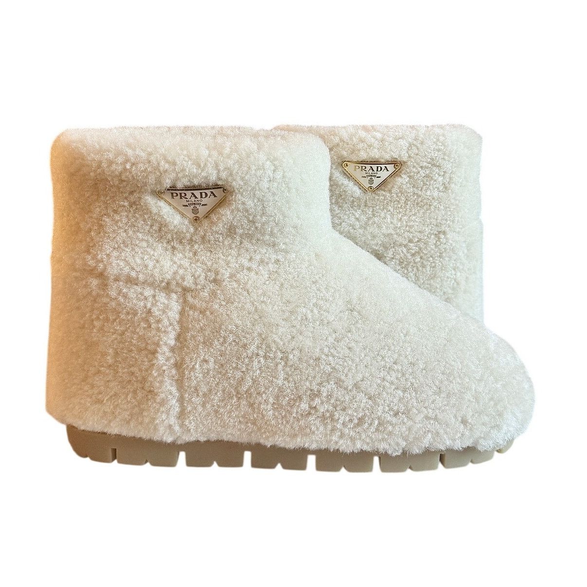 Prada Prada NWB White Logo Shearling Ankle Boots Size US 7.5 / IT 37.5 - 1 Thumbnail