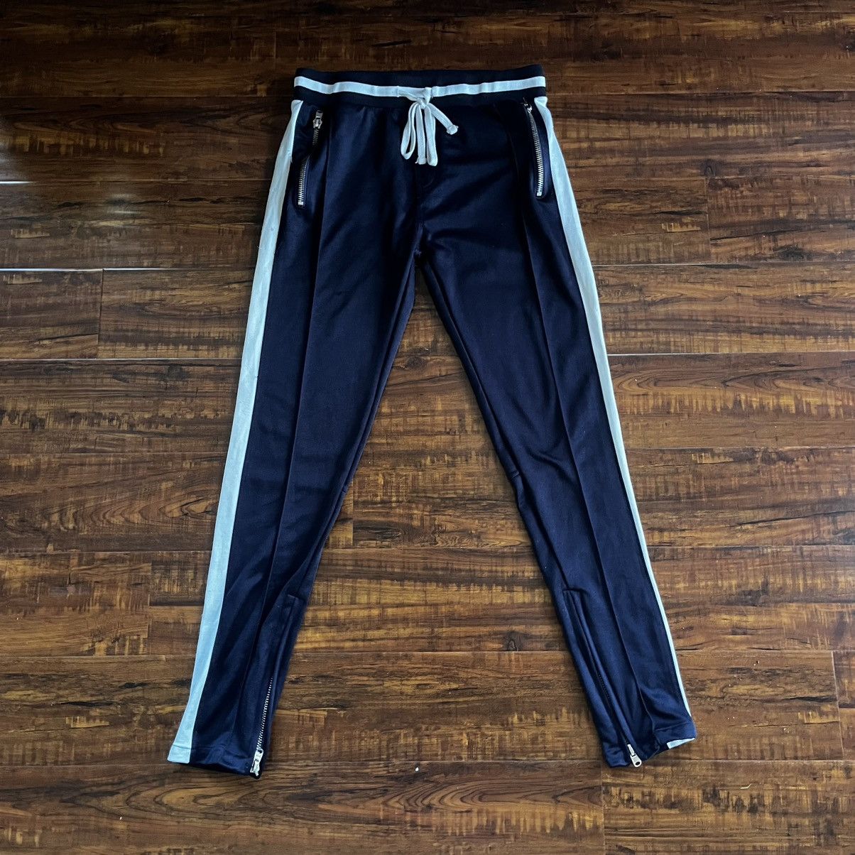 MNML MNML Navy Blue/White Stripe Zipper Ankle Track Pants Size US 33 - 1 Thumbnail