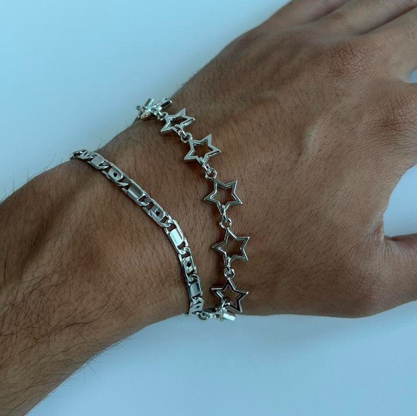 Jewelry y2k 2000s star stacked cute goth grunge silver bracelet Size ONE SIZE - 2 Thumbnail