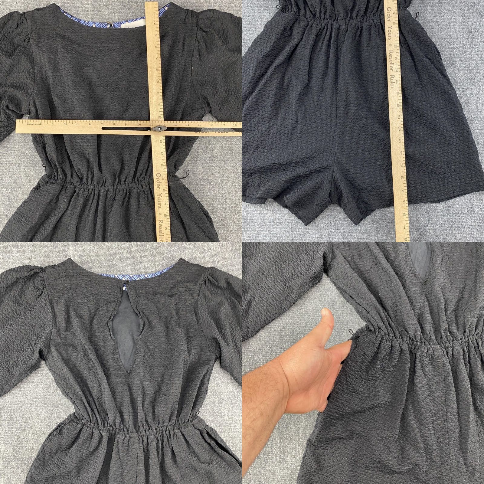 Anthropologie Anthropologie Romper Womens Small Black Textured Puff Sleeve Elastic Waist Boho Size 28" / US 6 / IT 42 - 8 Thumbnail