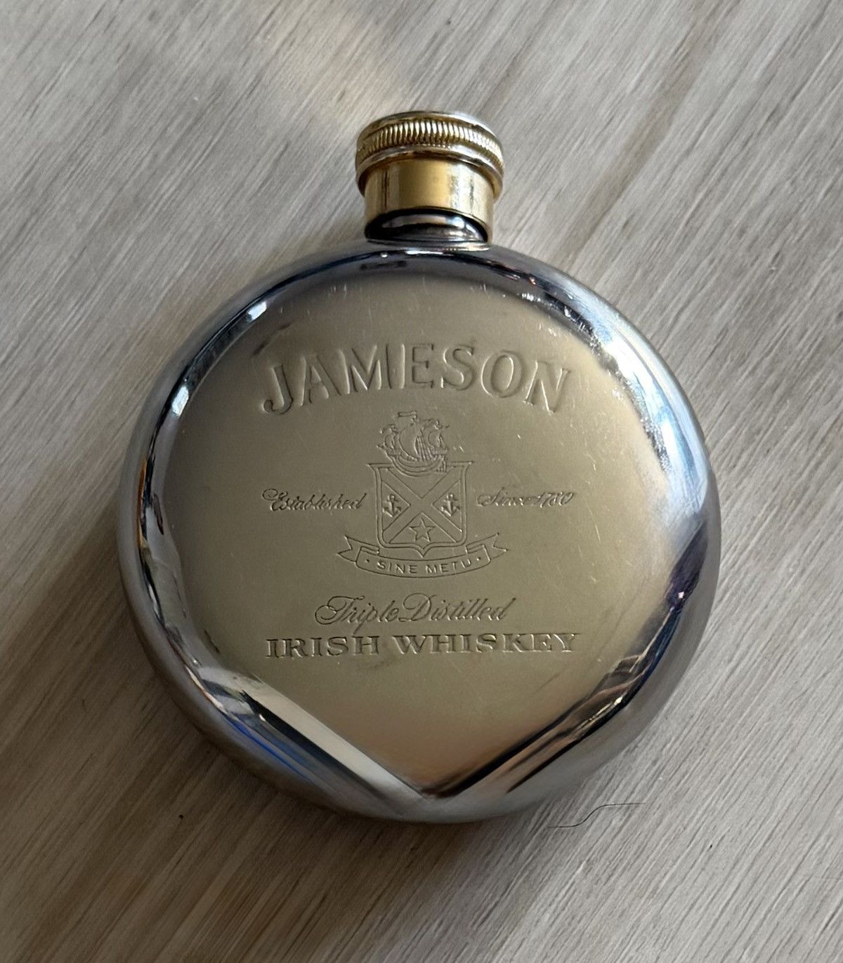Vintage Vintage Jameson Whiskey Round Hip Flask Brass Screw Top Size ONE SIZE - 1 Thumbnail