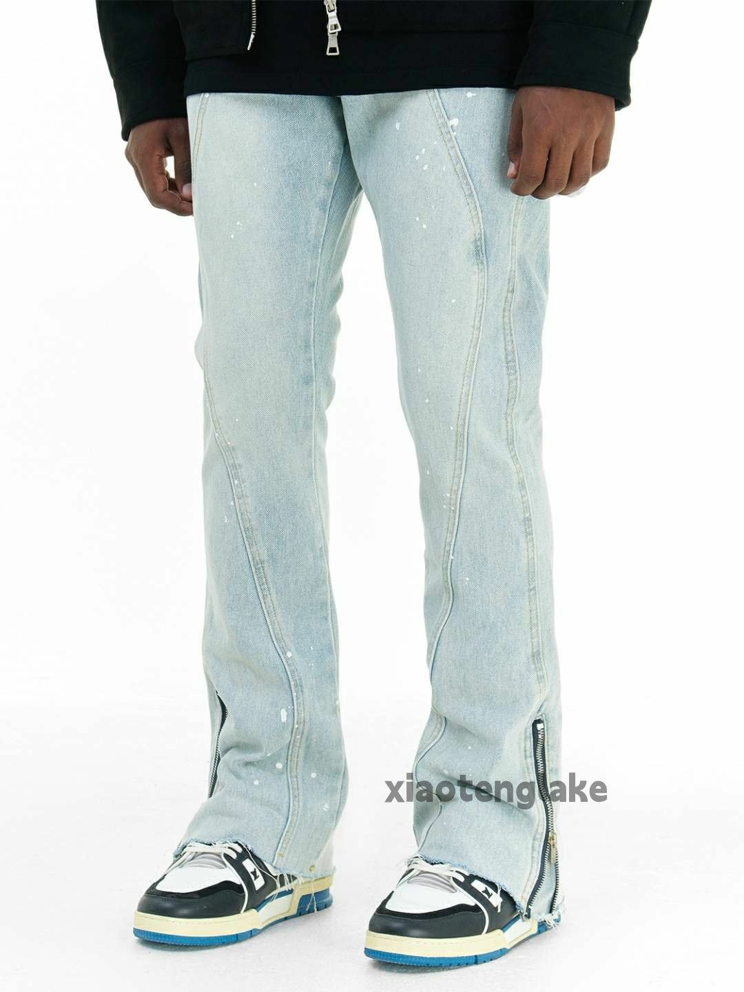 Jean × Vintage washed faded patchwork paint hiphop flared jeans Size US 30 / EU 46 - 2 Thumbnail
