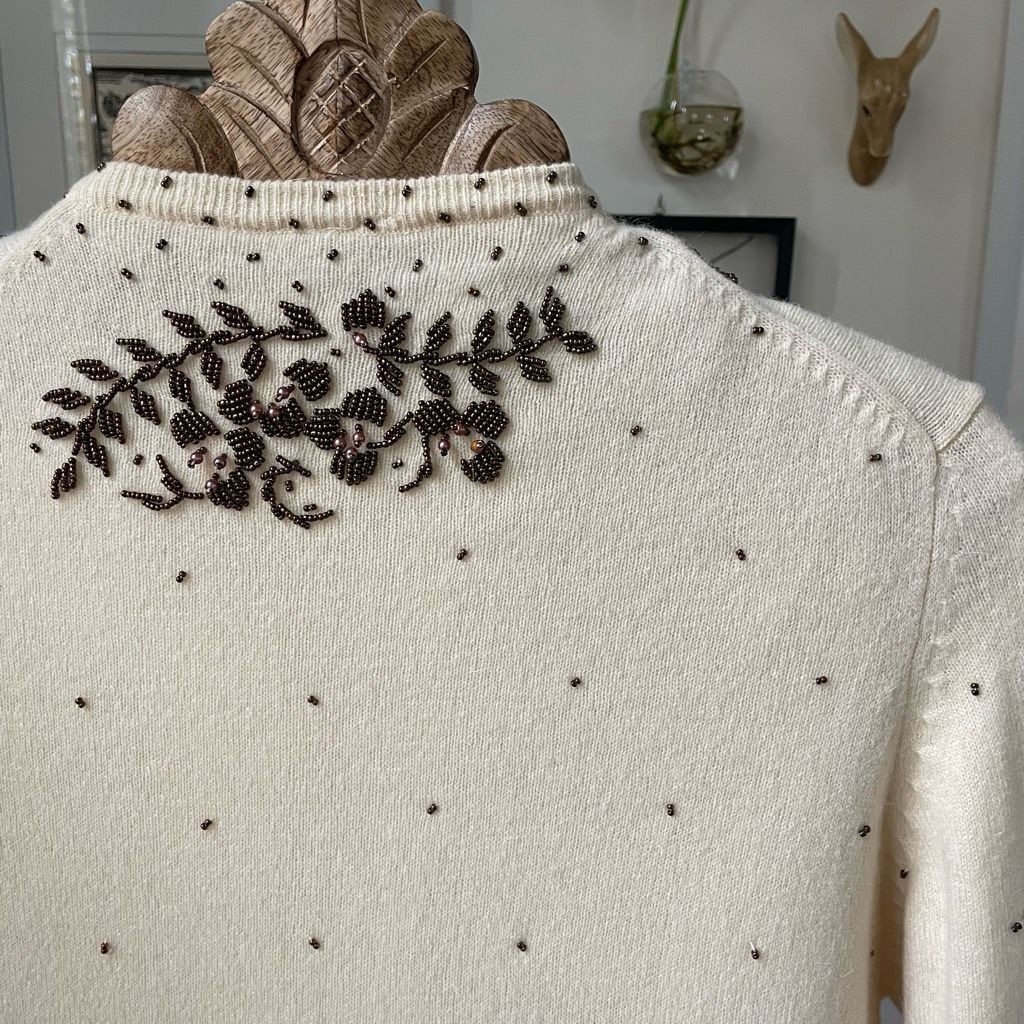 Vintage New NOS NWT Vintage 50s Beaded Pearl Button Cardigan Ivory B Size S / US 4 / IT 40 - 8 Thumbnail