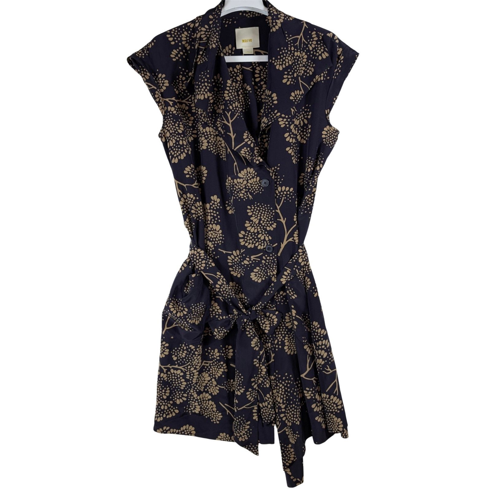 Anthropologie Anthropologie Maeve Silk Button-Down Wrap Navy Gold Dress Size M / US 6-8 / IT 42-44 - 1 Thumbnail