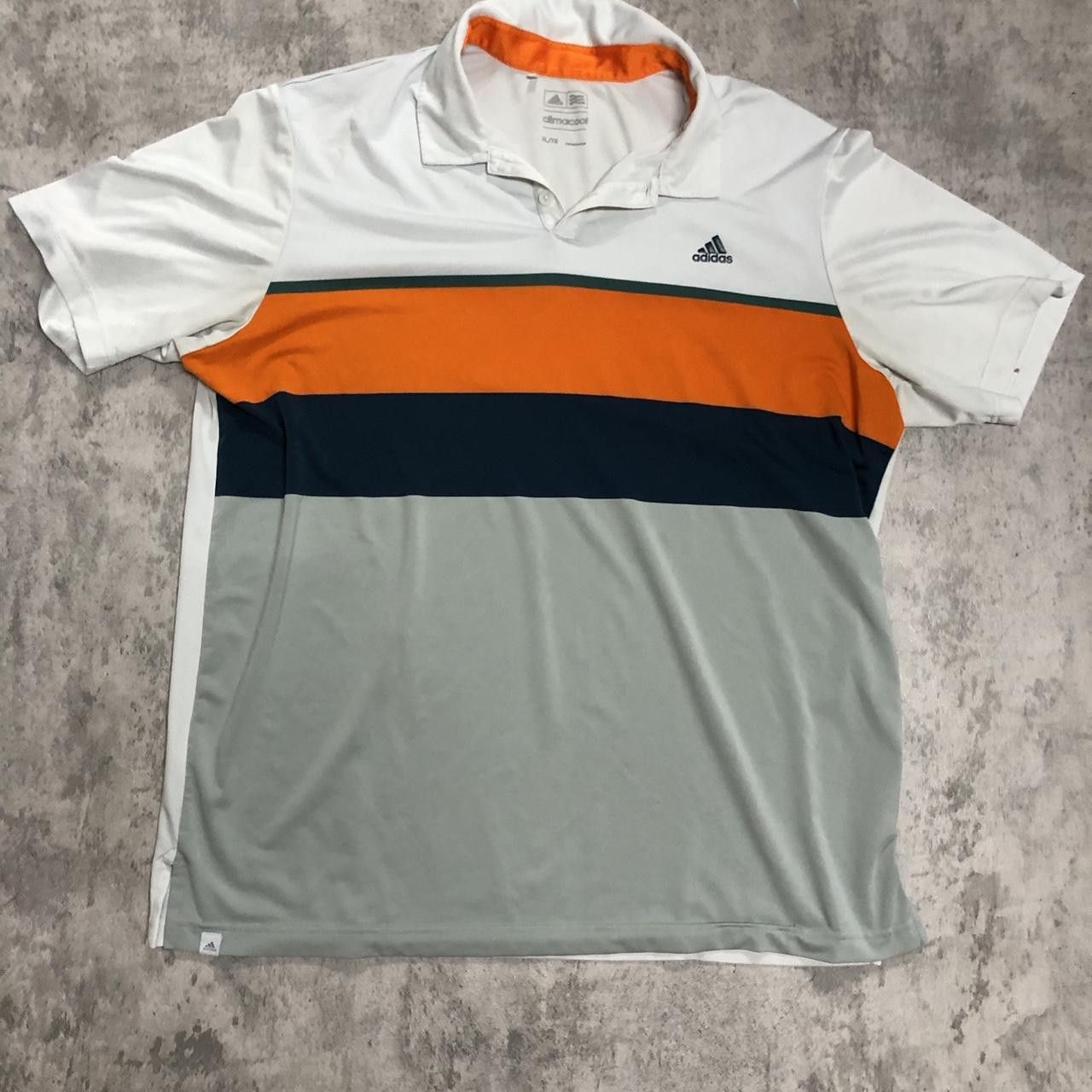 Adidas White Adidas polo shirt with orange and green stripes #golf Size US XL / EU 56 / 4 - 1 Thumbnail