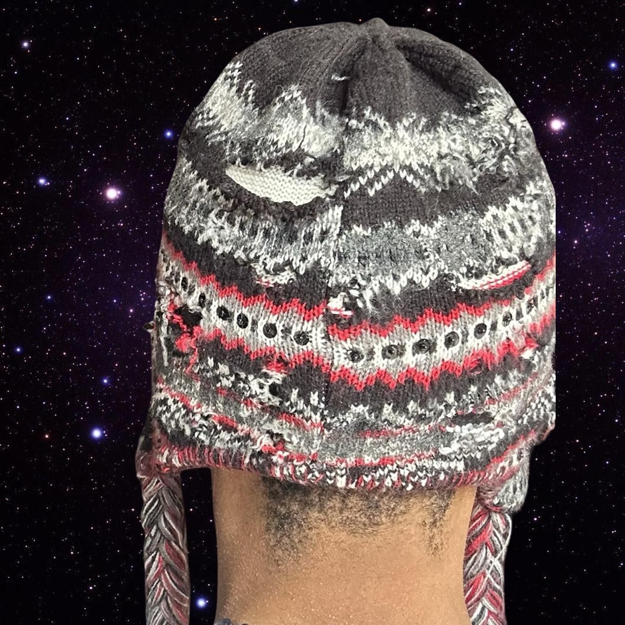 Vintage ASTROBOI* Black Sequin Fair Isle Braided Grunge Trapper Hat Size ONE SIZE - 4 Thumbnail