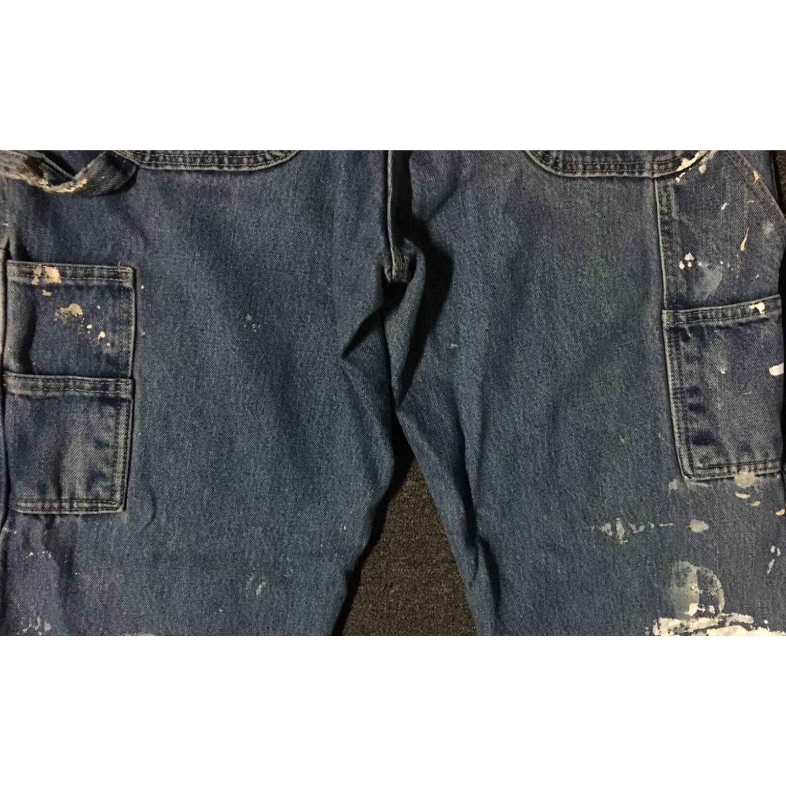 Dickies VINTAGE Dickies Thrashed Faded Distressed Double Knee Paint Jeans 38 Blue Denim Mens Jeans 90s Grunge Biker Work Trucker Destroyed Painted Splatter Size US 38 / EU 54 - 4 Thumbnail