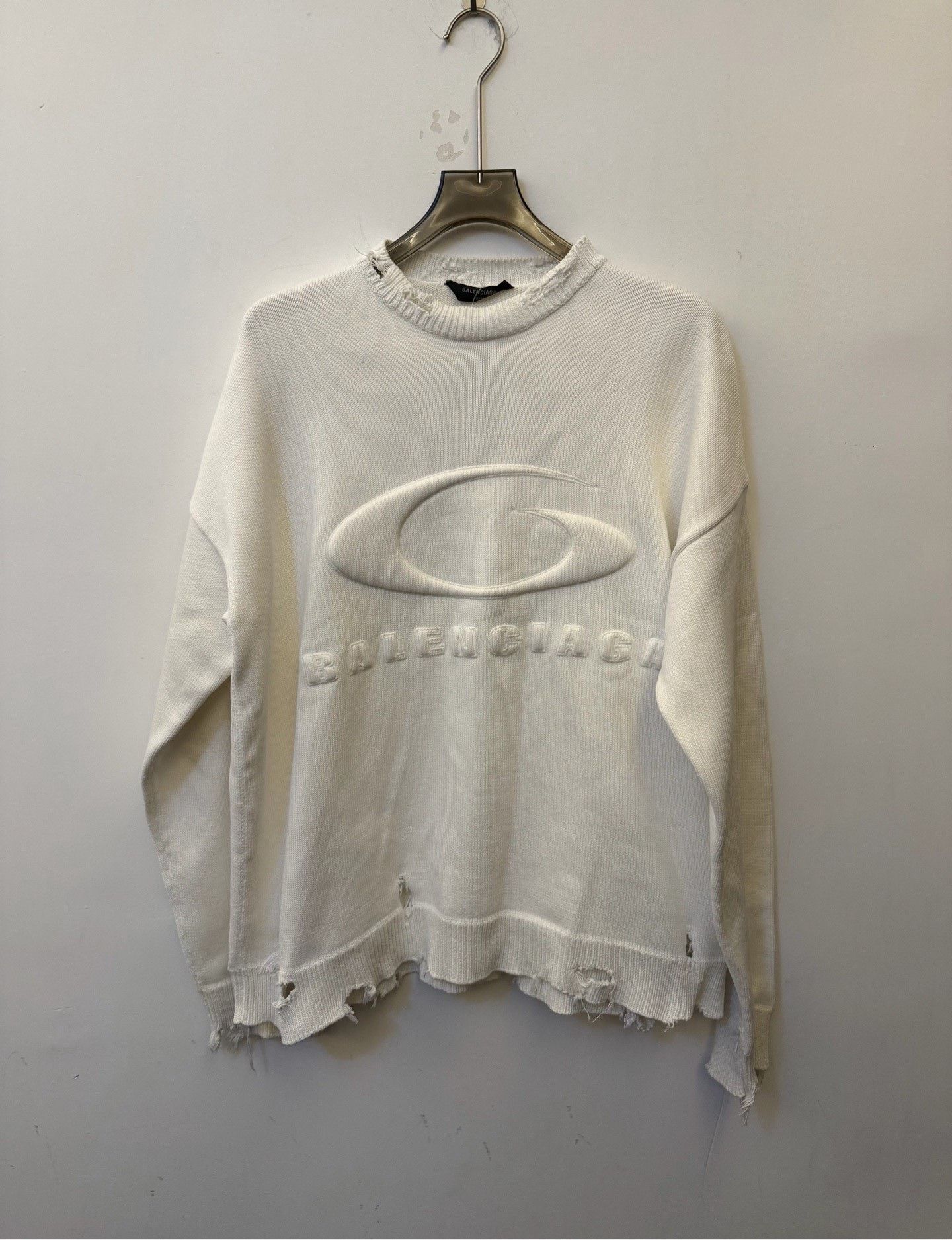 Balenciaga Balenciaga Distressed Logo Knit Sweater Size 3 Size US L / EU 52-54 / 3 - 1 Thumbnail