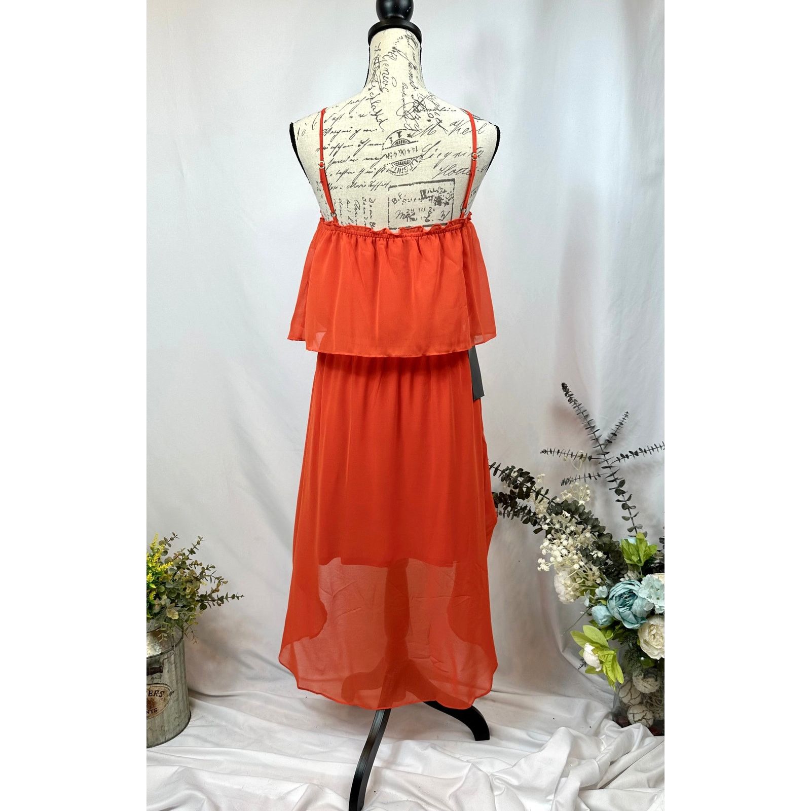Bebe Bebe Square Neck High Low Chiffon Sleeveless Dress Orange L Size L / US 10 / IT 46 - 20 Thumbnail