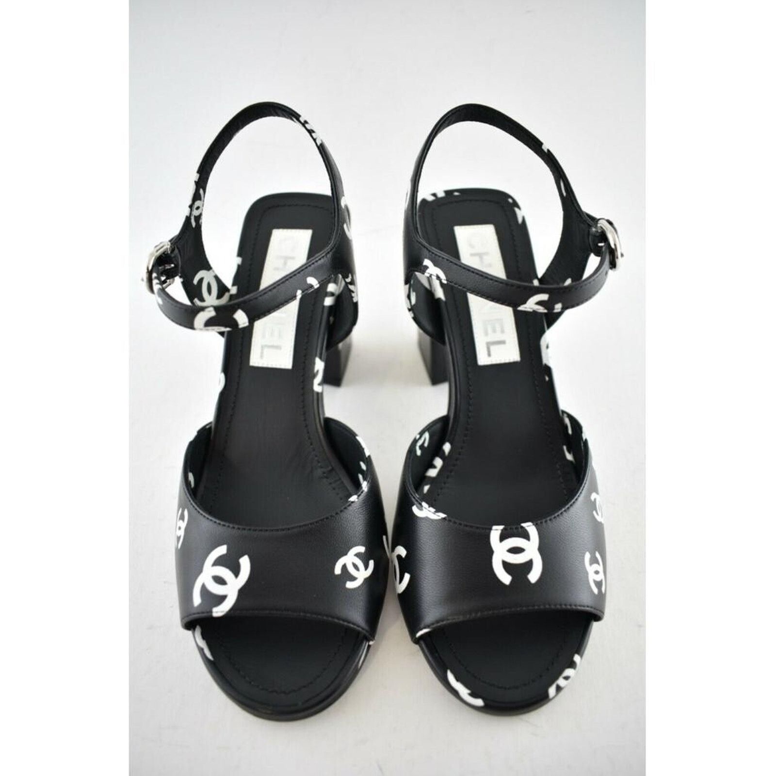 Chanel Chanel 22S Black White Printed Lambskin CC Logo Strap Block Size US 12 / IT 42 - 3 Thumbnail