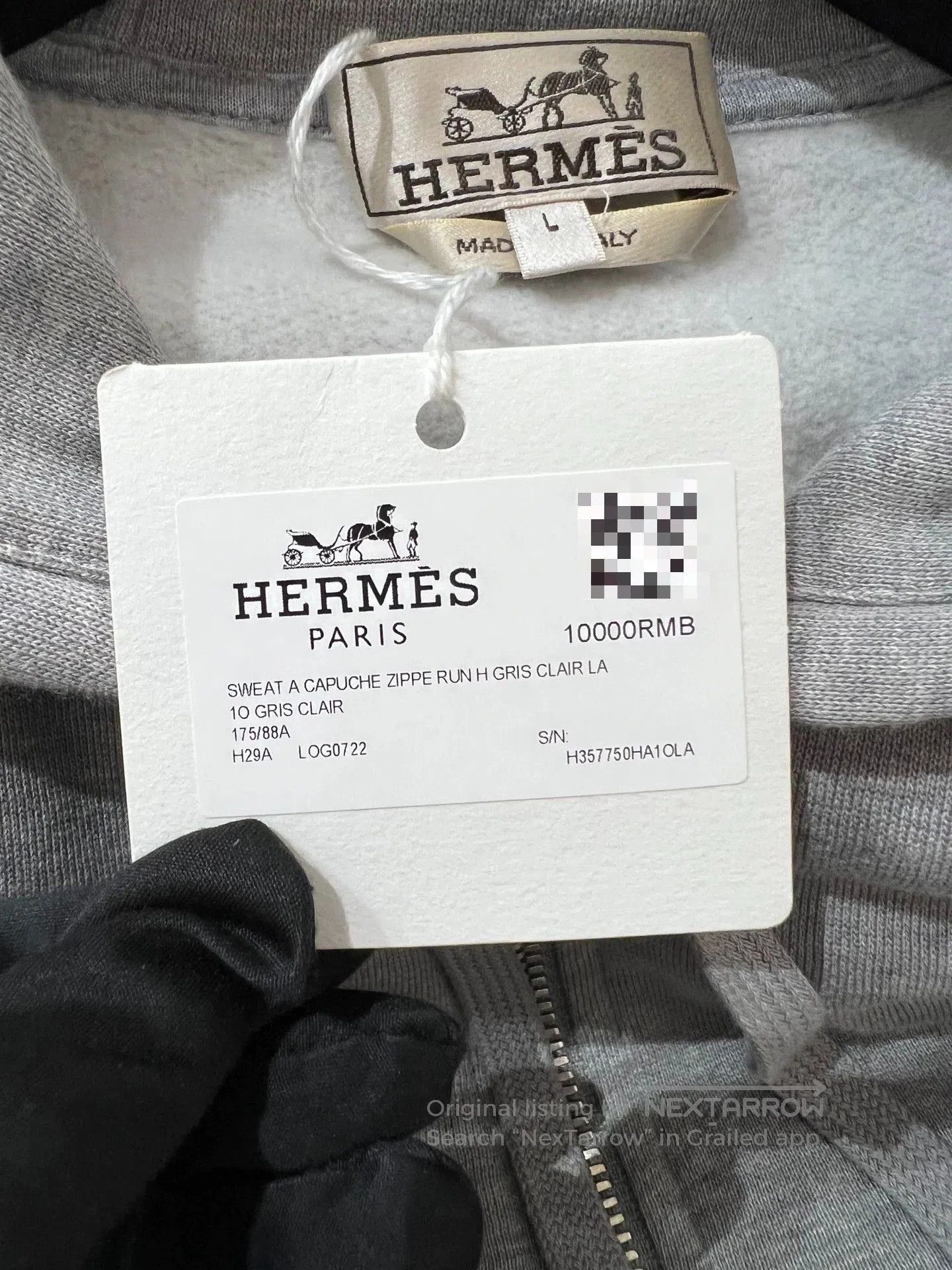Hermes Hermes Men's Gray Hooded Cardigan. Size US L / EU 52-54 / 3 - 6 Thumbnail