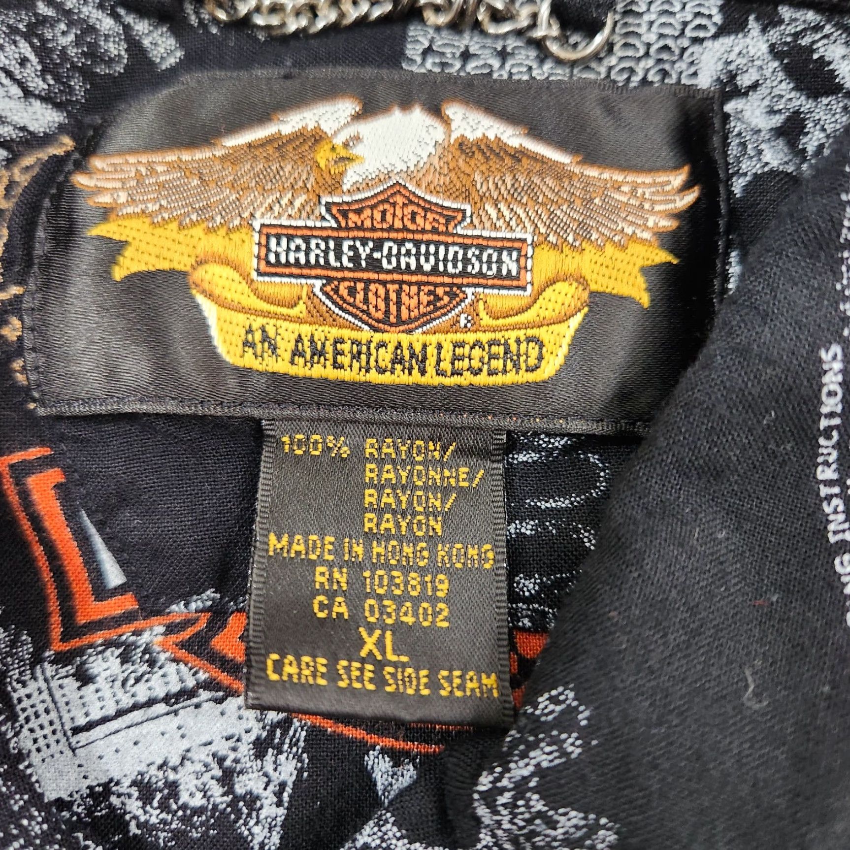 VINTAGE Harley-Davidson Shirt Men XL Black Garage All Over Print Rayon 90s Biker