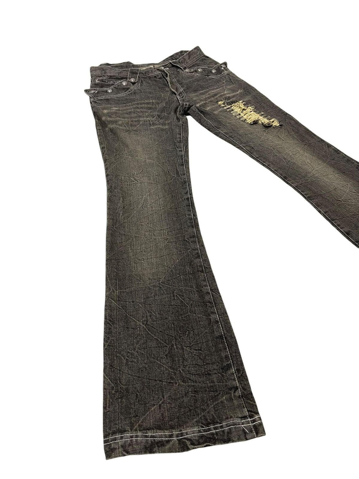 Japanese Brand Flare Jeans Shinehill Faded Distress Low Rise Boot Cut 1🟦4 Size US 30 / EU 46 - 3 Thumbnail
