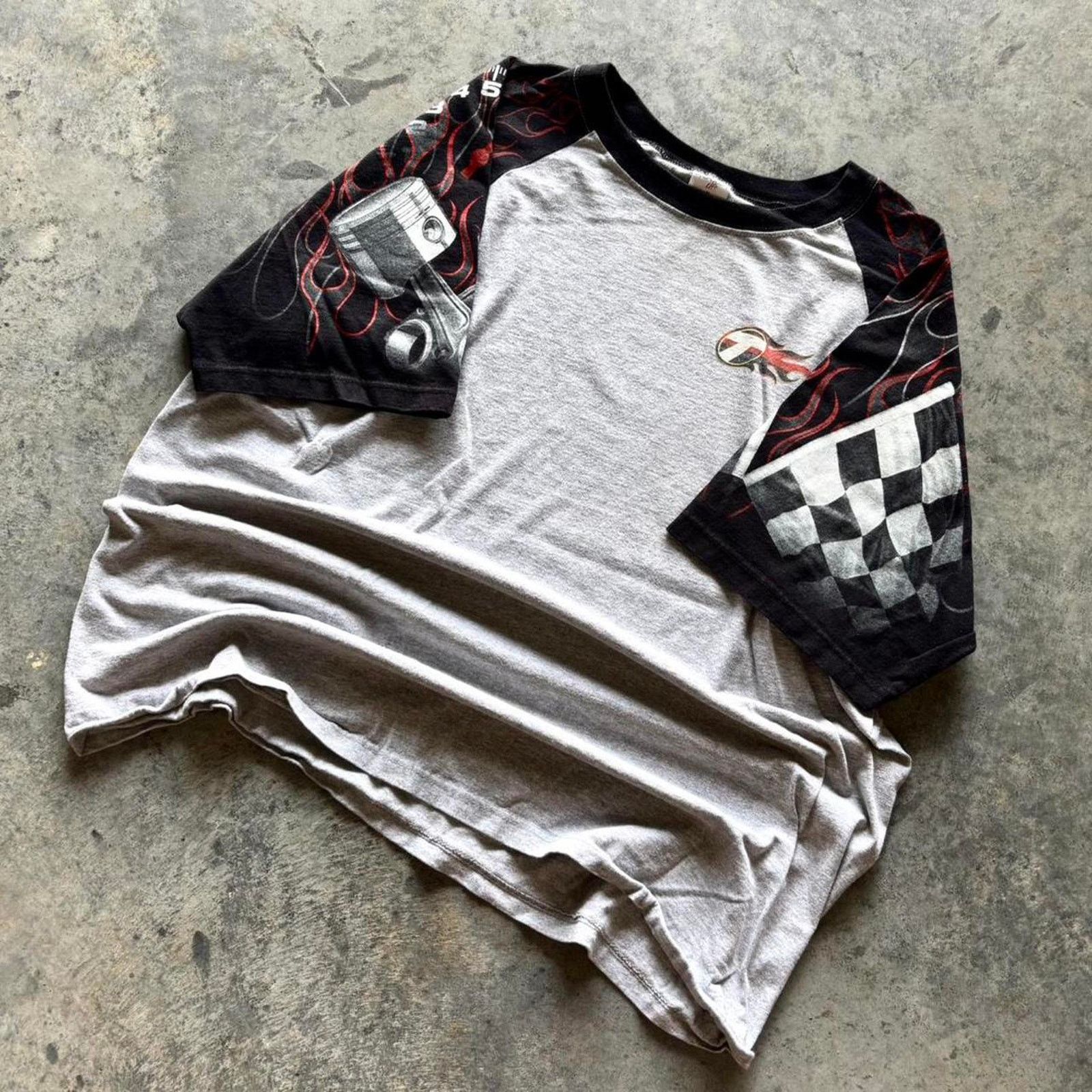 Japanese Brand × Vintage Vintage Flame Sleeve Print Biker Style T-shirt Size US XL / EU 56 / 4 - 1 Thumbnail