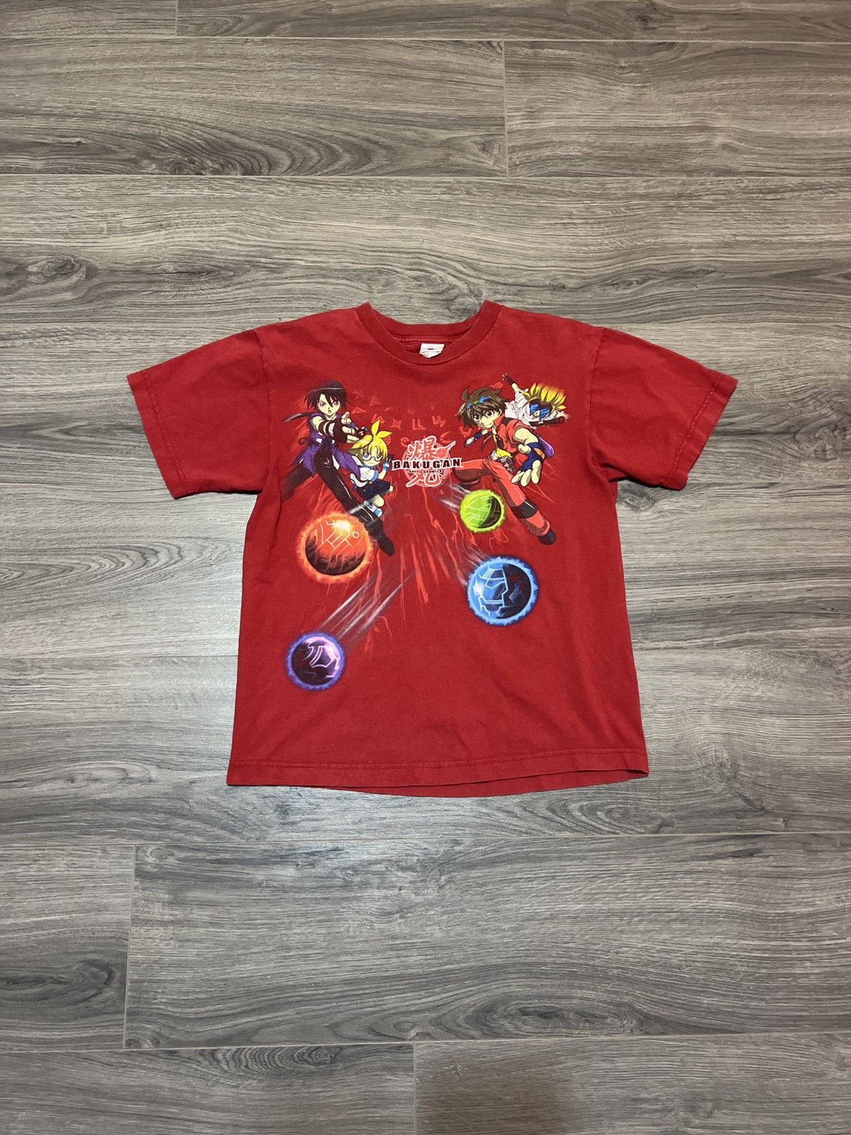 image of Crazy Y2K Vintage Bakugan Anime Graphic Tee in Red, Men's (Size Small)