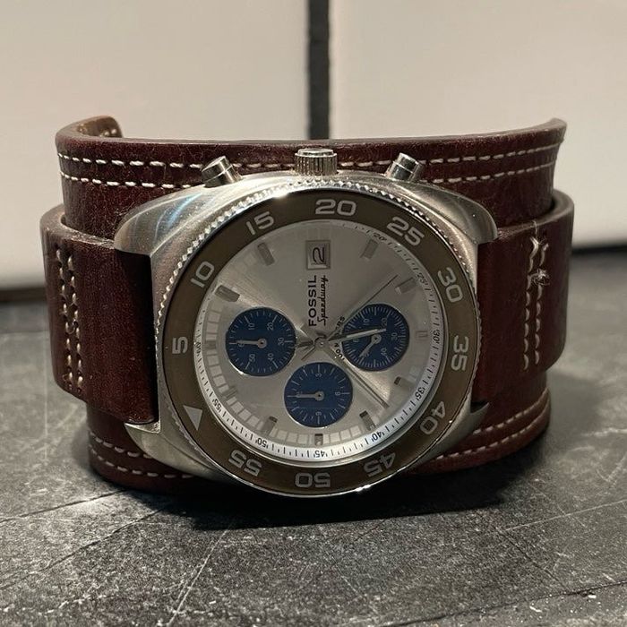 Fossil Fossil Speedway Watch On Brown Leather Strap - New Battery 