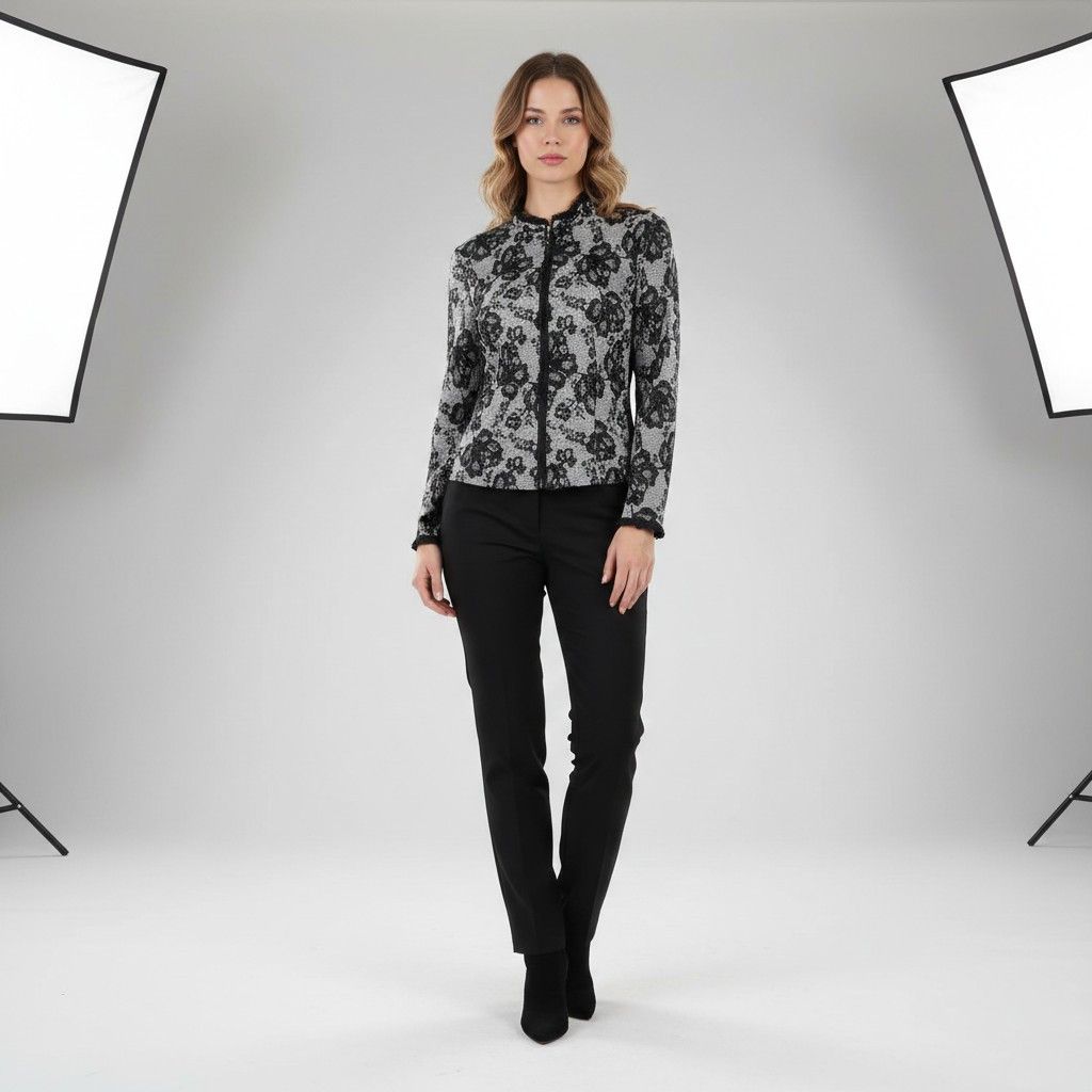 Joseph Ribkoff Joseph Ribkoff Women 14 40 Blazer Black Shiny Floral 2069 Size M / US 6-8 / IT 42-44 - 1 Thumbnail