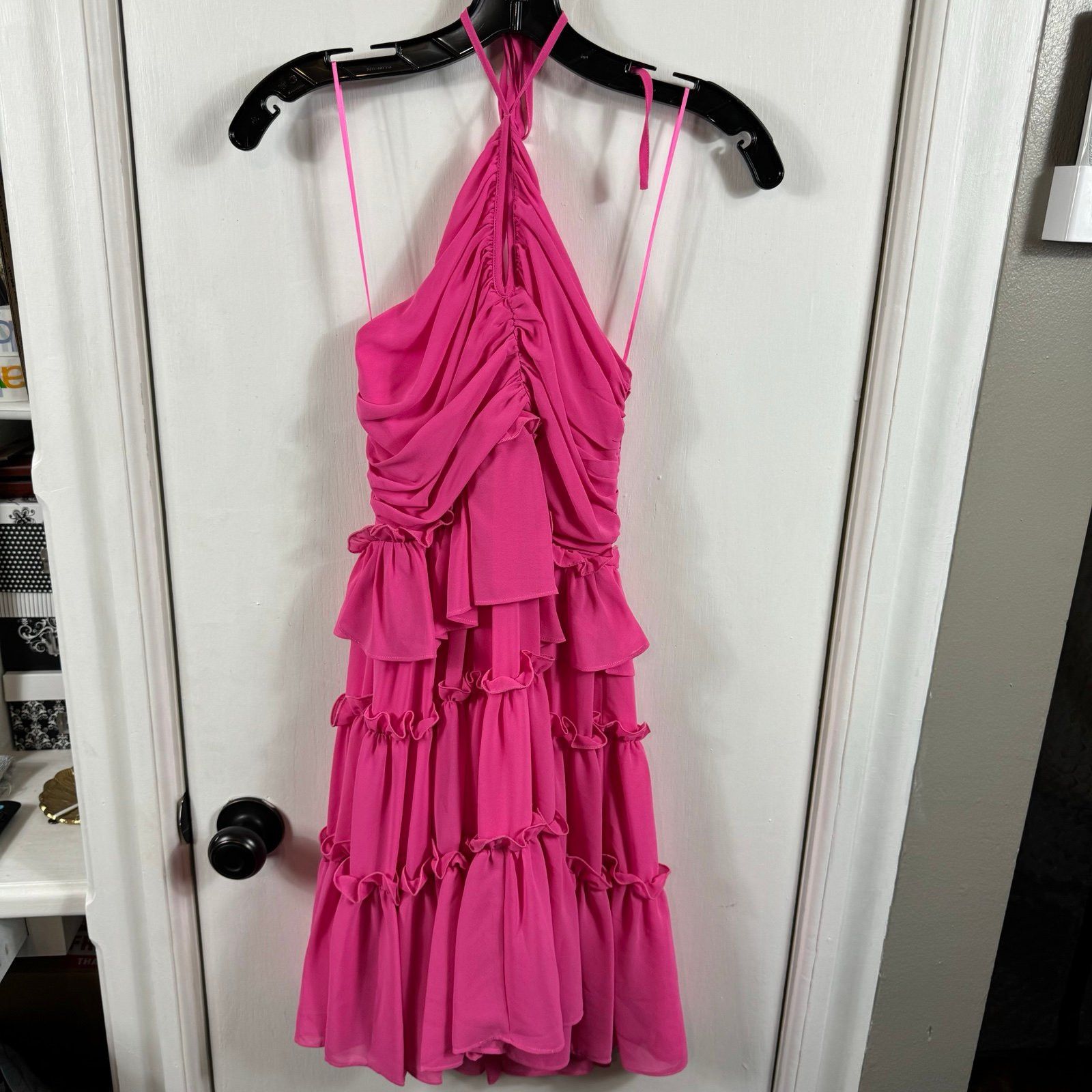 Badgley Mischka ONE33 SOCIAL Pink Tiered Keyhole Cocktail Dress Size XS / US 0-2 / IT 36-38 - 3 Thumbnail
