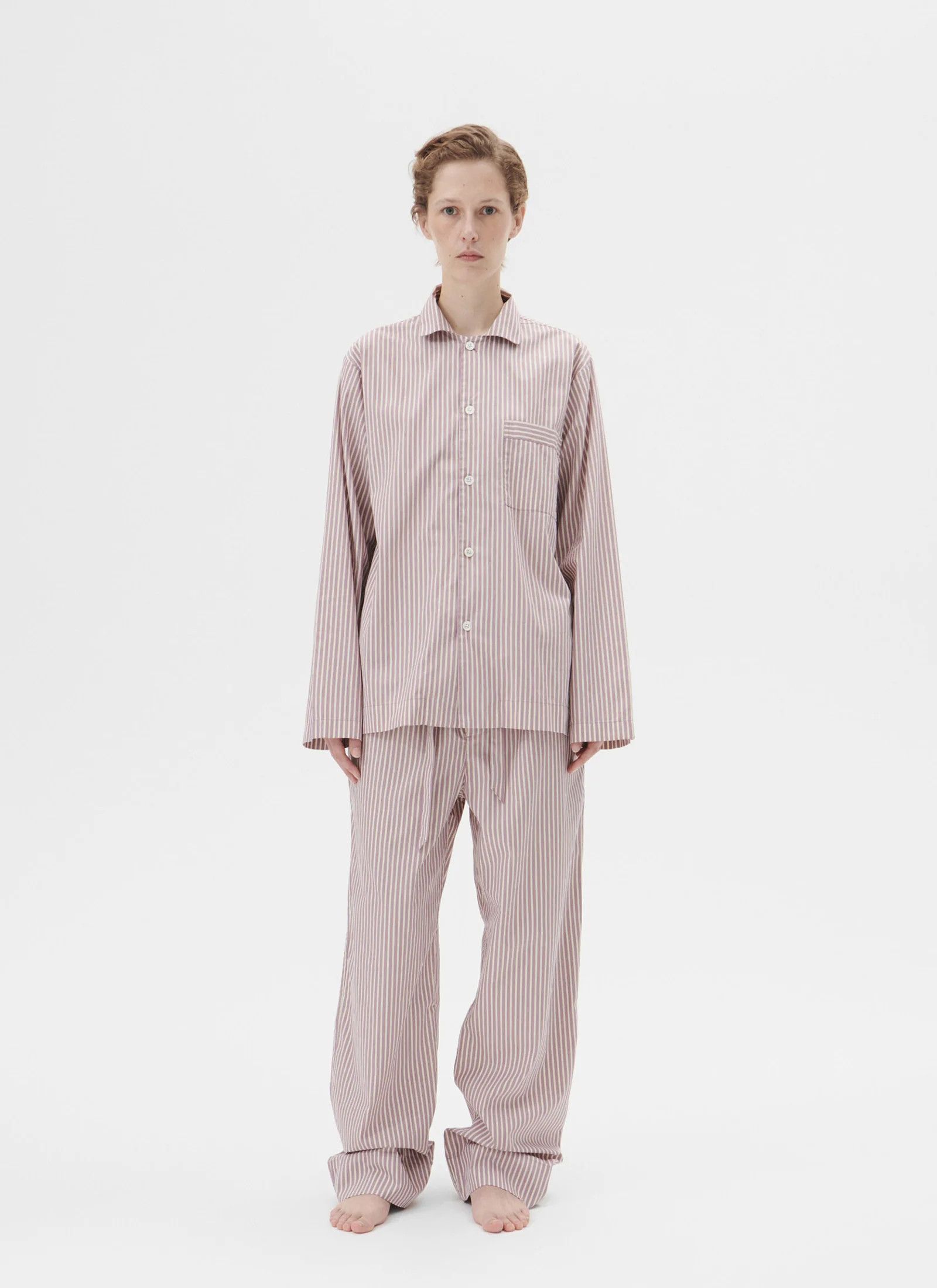 Tekla o1mle0525 Unisex Poplin Pyjamas Pants Skipper Stripes Pink Size 22" - 2 Thumbnail