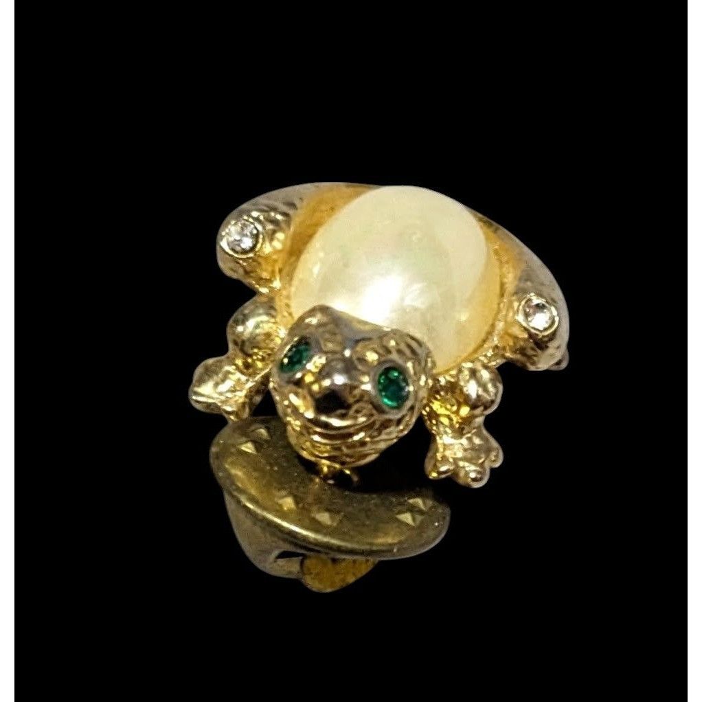 Other Vintage Gold Tone Faux Pearl Frog Lapel Pin Size ONE SIZE - 2 Thumbnail