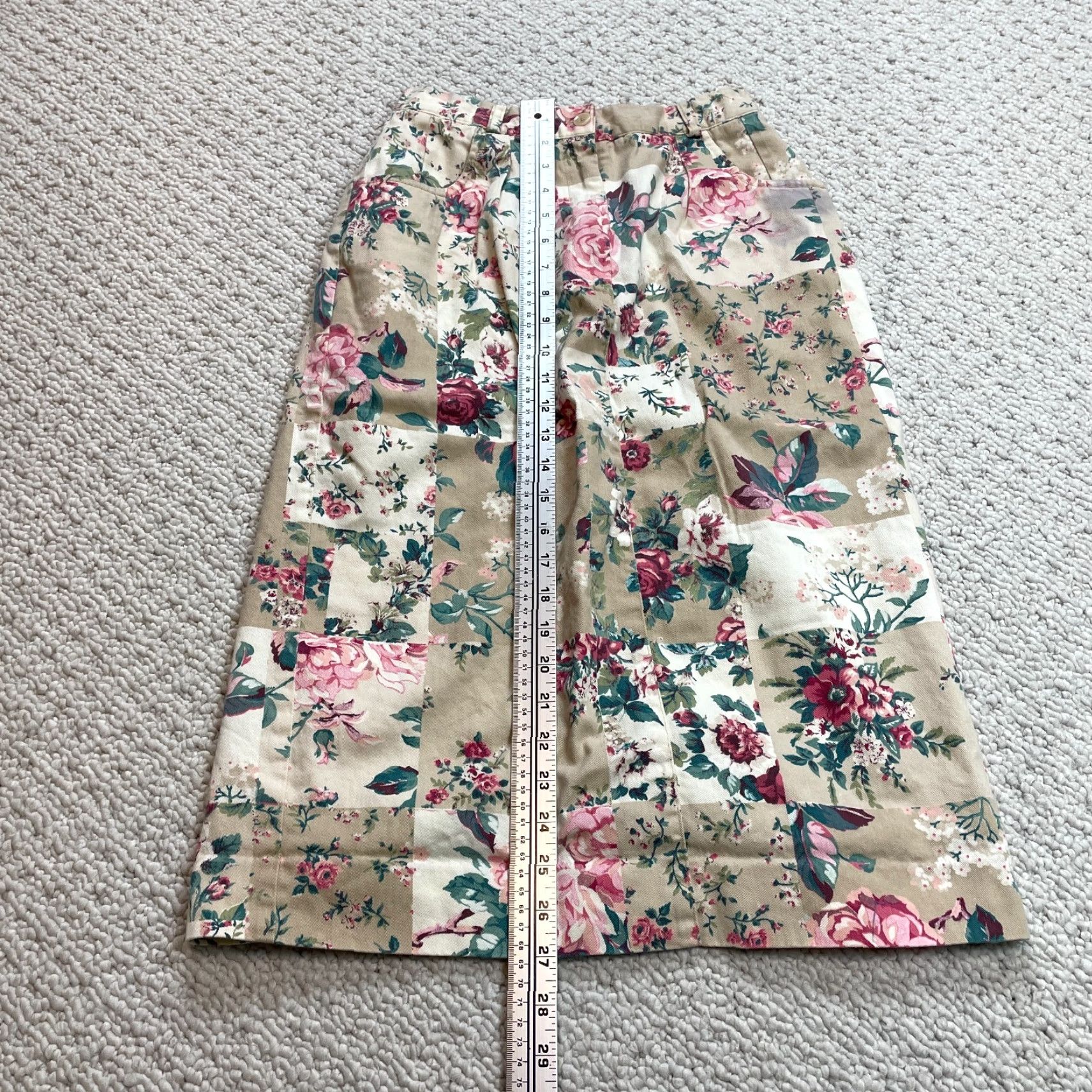 Vintage VINTAGE Carroll Reed Skirt Womens 6 Beige Floral Knee Length Cotton Pockets Size 28" / US 6 / IT 42 - 2 Thumbnail