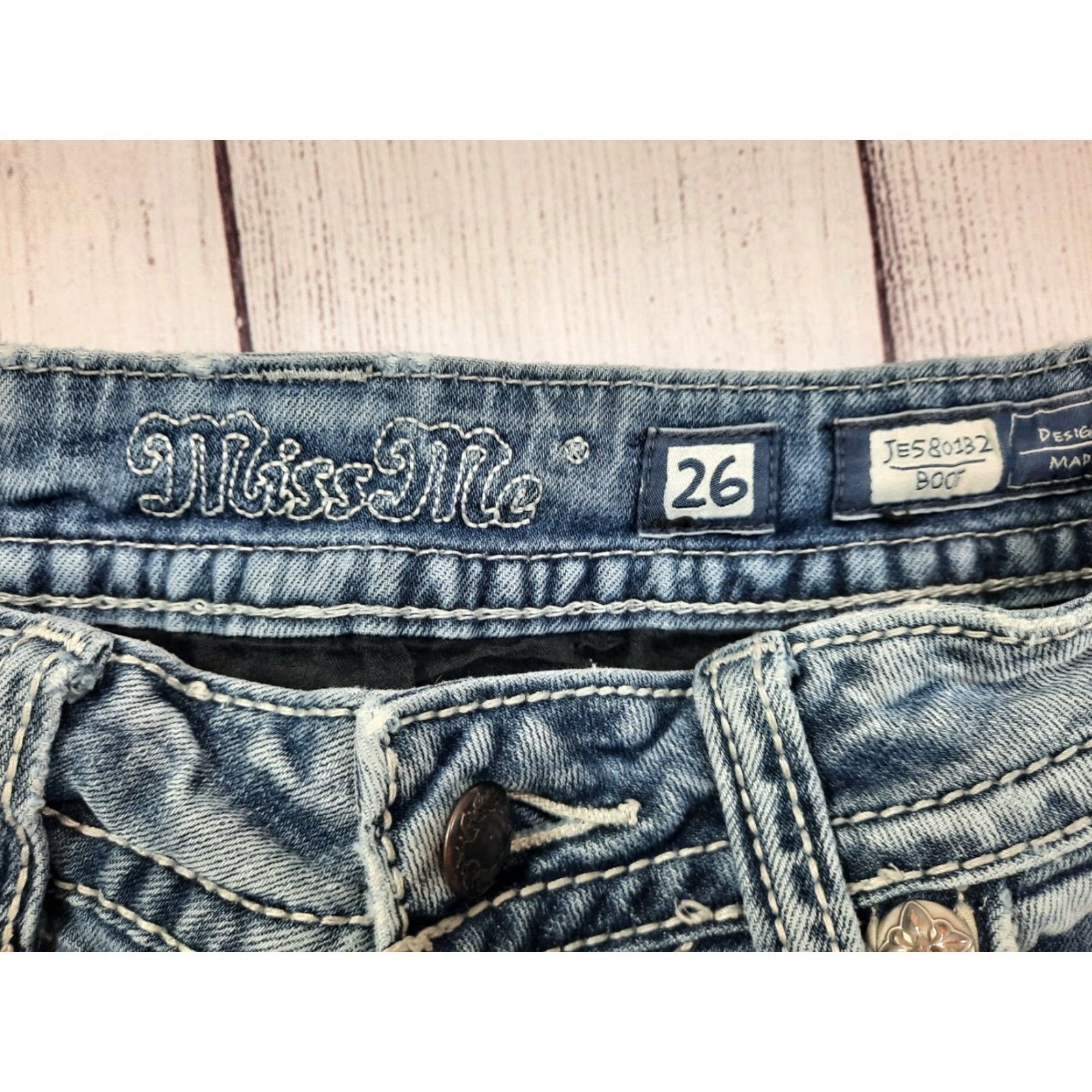 Miss Me Miss Me Jeans Boot Cut 26 Blue Light Wash Distressed Stretch Denim JE5801B2 Size 26" / US 2 / IT 38 - 3 Thumbnail