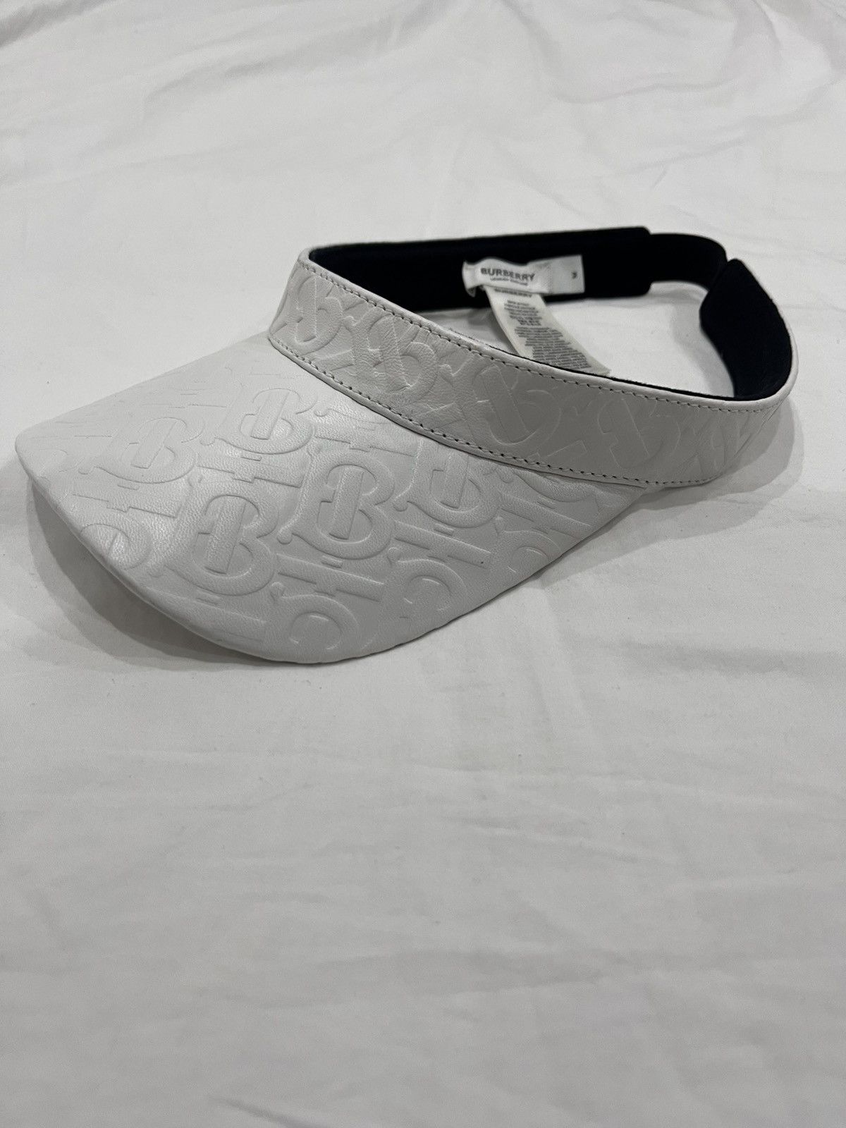 Burberry Burberry Monogram Leather Visor – White Size ONE SIZE - 1 Thumbnail