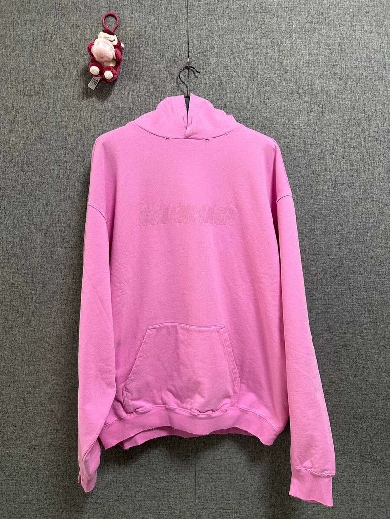 Balenciaga Balenciaga Solid Color Hooded Long Sleeve Sweatshirt Pink Size US M / EU 48-50 / 2 - 1 Thumbnail