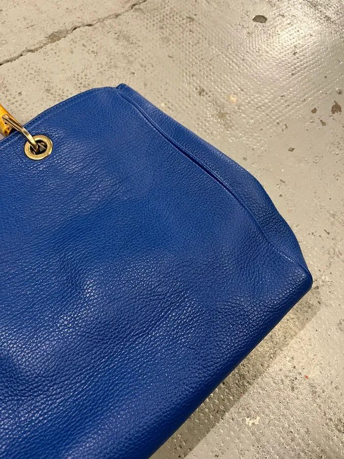 Gucci 2000s Gucci Blue Leather Bamboo Handle Tote Bag Size ONE SIZE - 6 Thumbnail