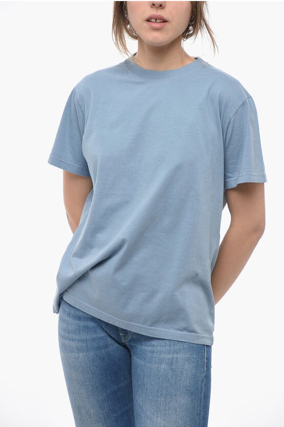 image of Chloe Crew Neck Monochrome Cotton T-Shirt in Light Blue, Women's (Size Medium)