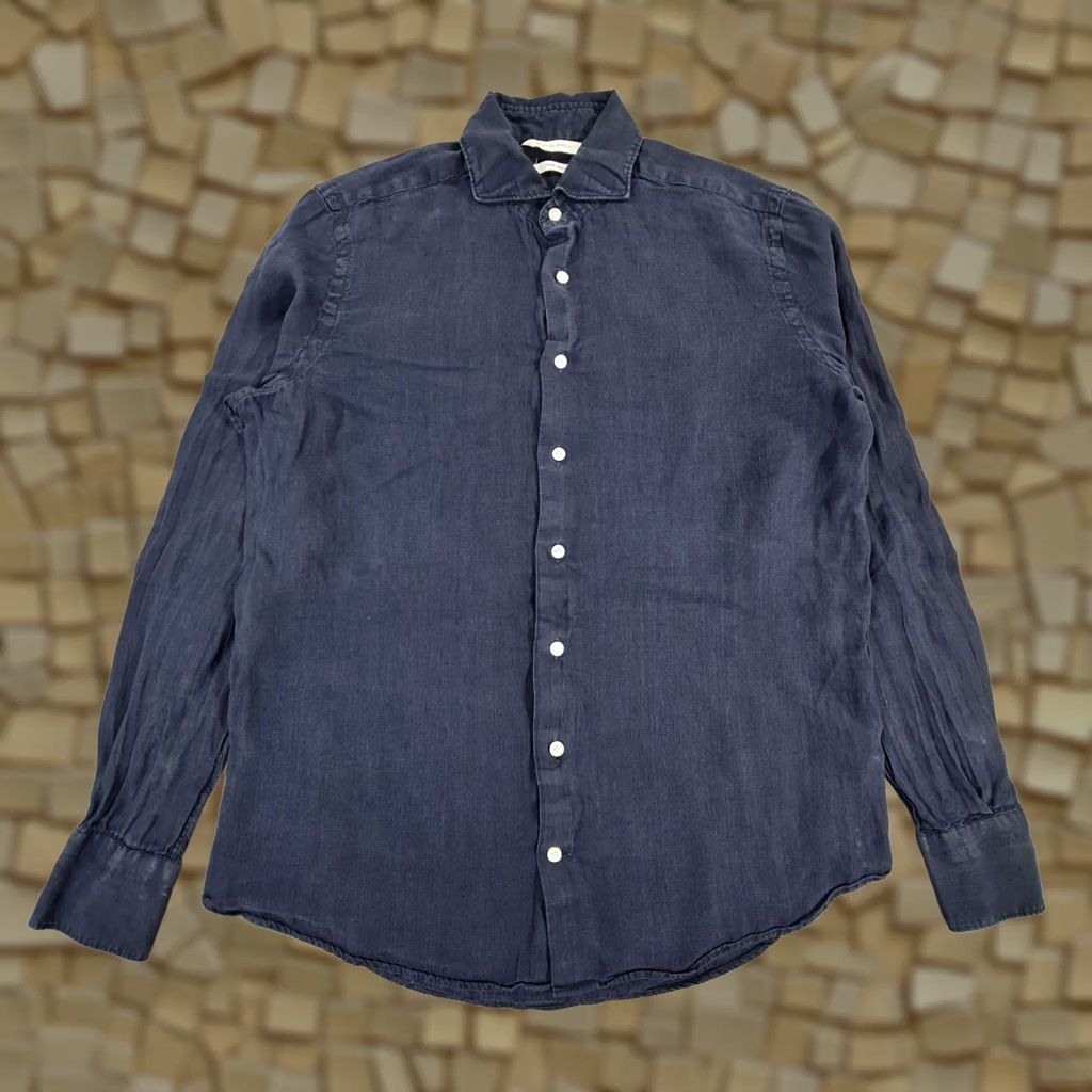 Suitsupply Suitsupply Shirt Navy Blue 14.5 100% Linen Long Sleeve Button-Up Casual Men’s Shirt Size US M / EU 48-50 / 2 - 1 Thumbnail